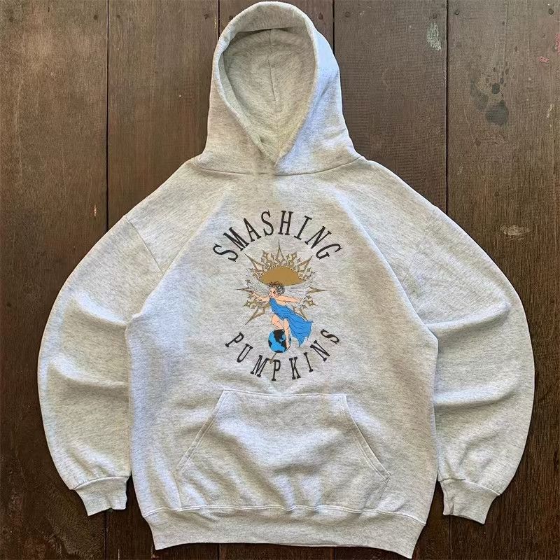 Japanese Brand × Vintage Gray retro angel print loose hoodie y2k Size US L / EU 52-54 / 3 - 1 Thumbnail