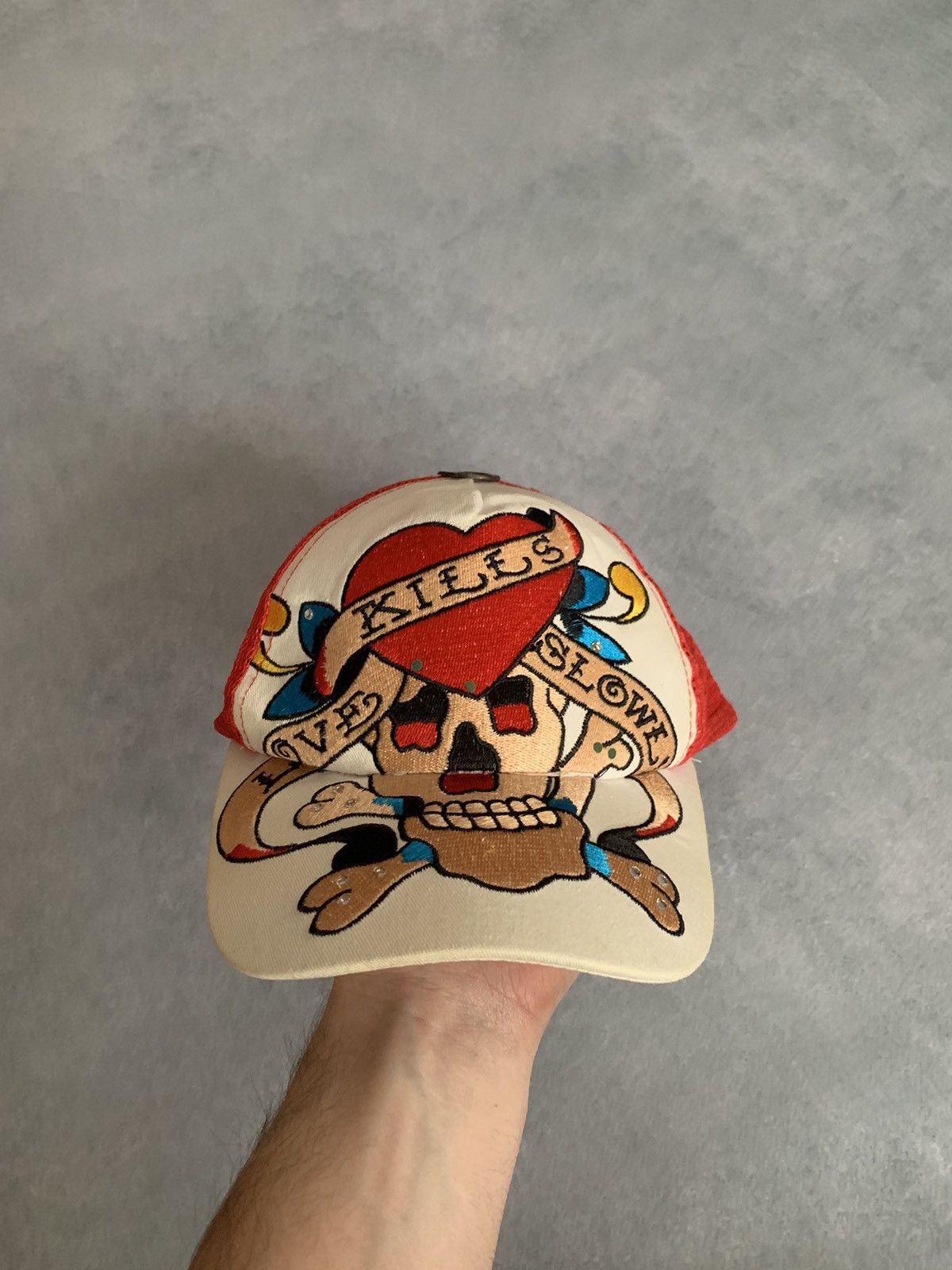 Christian Audigier × Ed Hardy × Vintage Vintage Ed Hardy Love Kills Slowly Trucker Hat Cap Mesh Y2K Size ONE SIZE - 1 Thumbnail