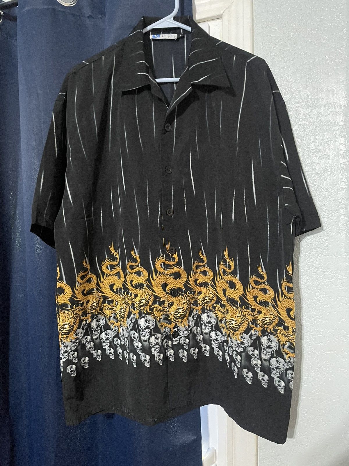 JNCO × Japanese Brand × Vintage Vintage Y2K Skull Dragon Button Shirt Mens Size Large AOP Size US L / EU 52-54 / 3 - 5 Thumbnail