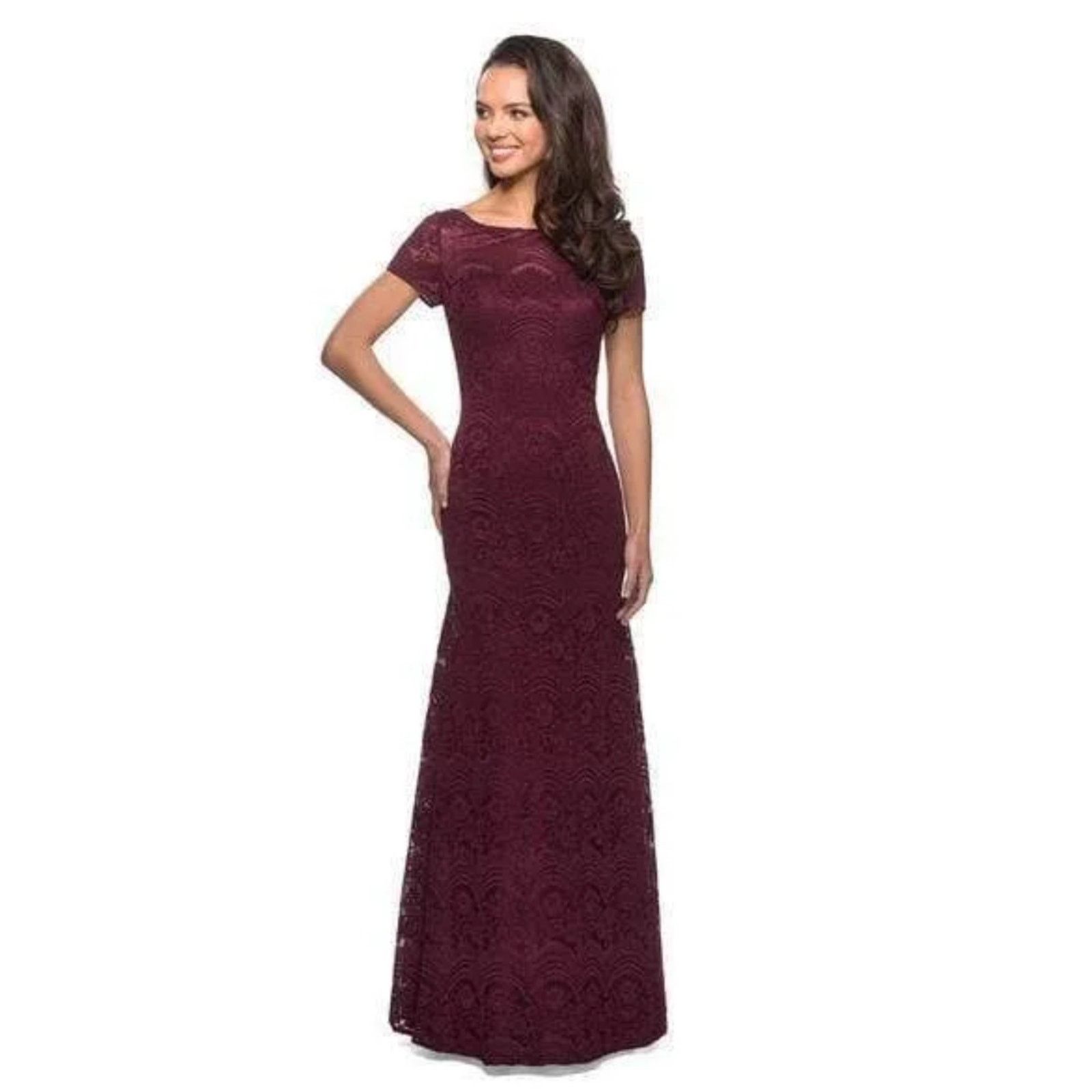 Other La Femme Women's Burgundy Short Sleeve Lace Maxi Dress 12 Size XL / US 12-14 / IT 48-50 - 1 Thumbnail