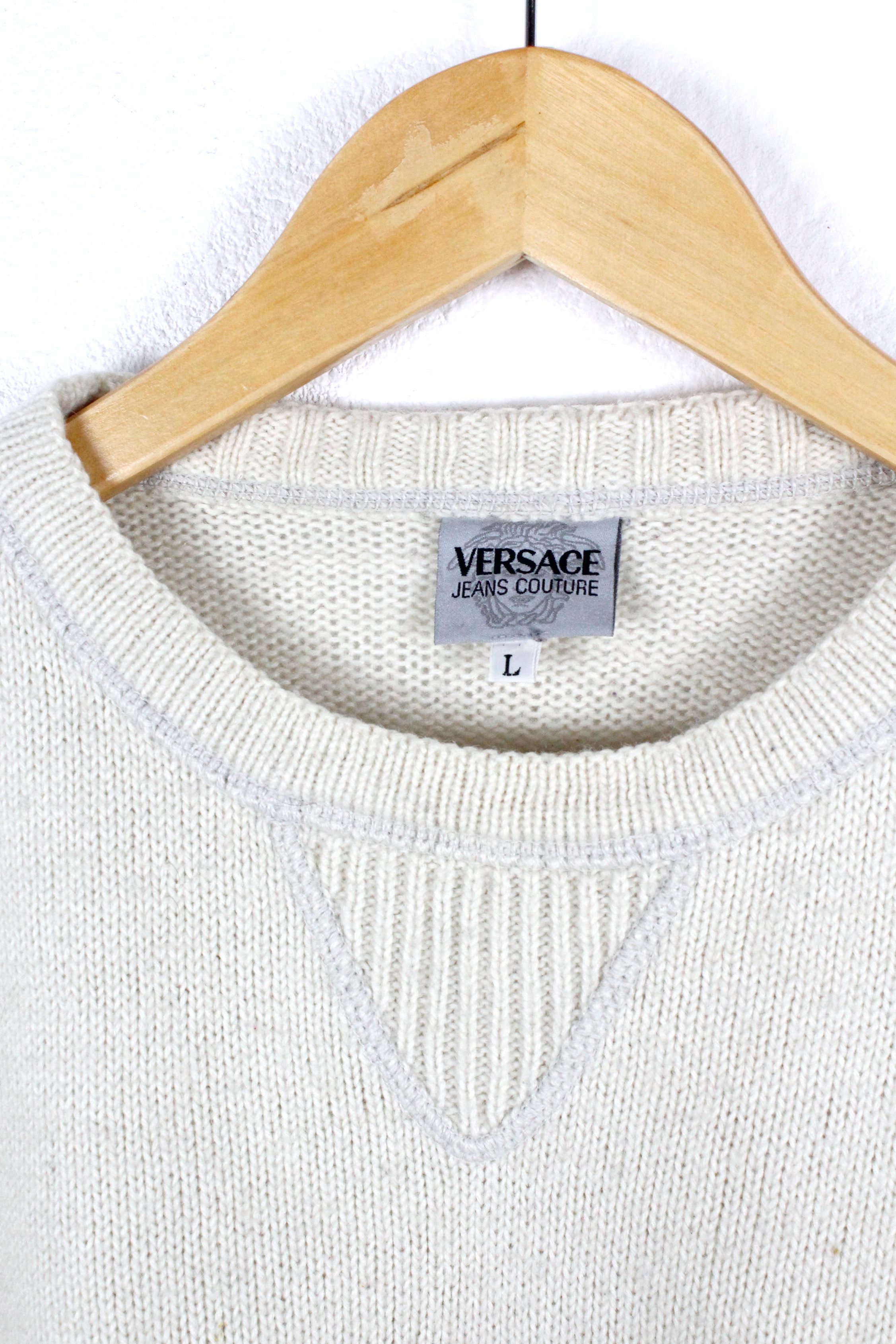 Versace Jeans Couture Vintage Versace Jeans Couture Logo Beige Wool Knit Sweater Size US L / EU 52-54 / 3 - 4 Thumbnail