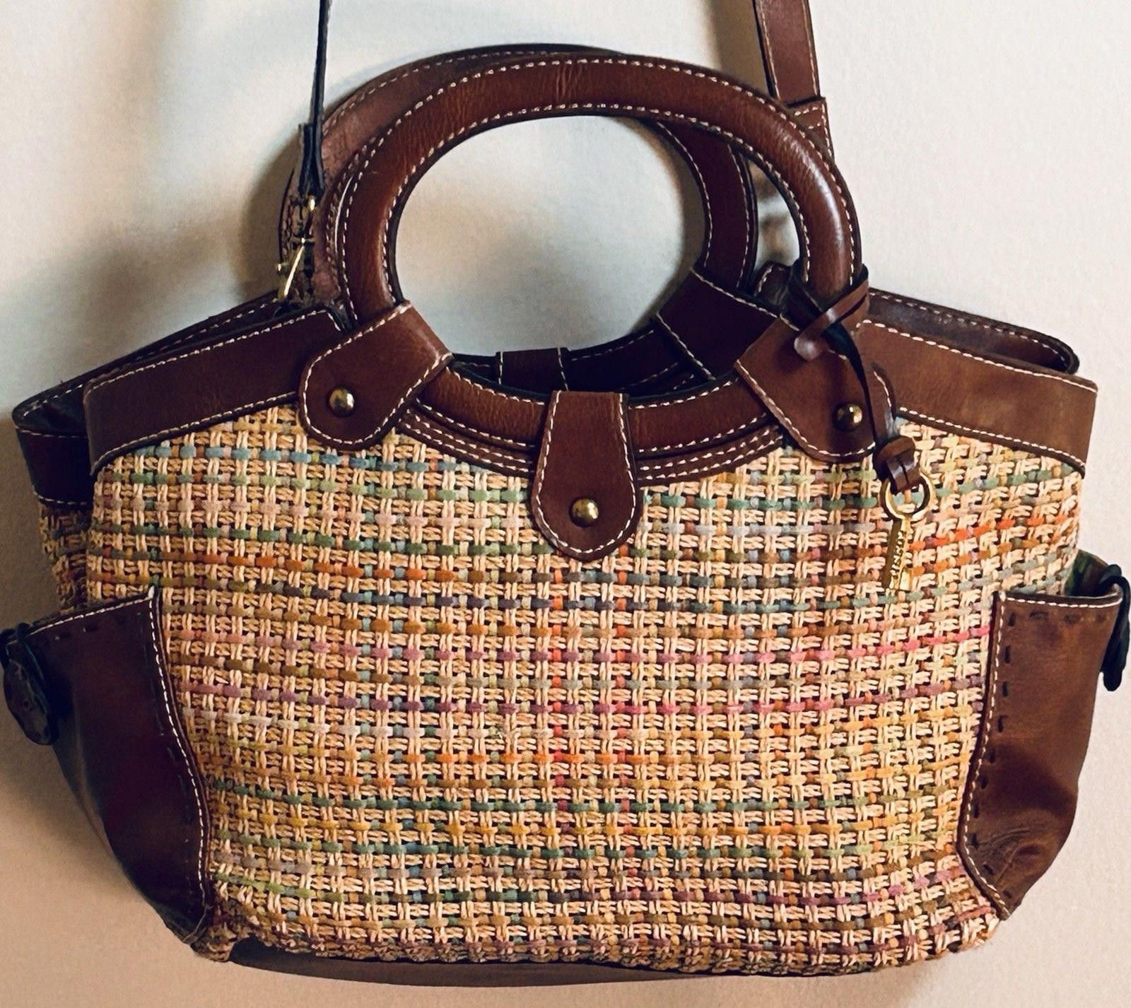 Fossil Vintage Y2K Fossil Purse Woven Straw w/ Leather Accent Bag Size ONE SIZE - 1 Thumbnail