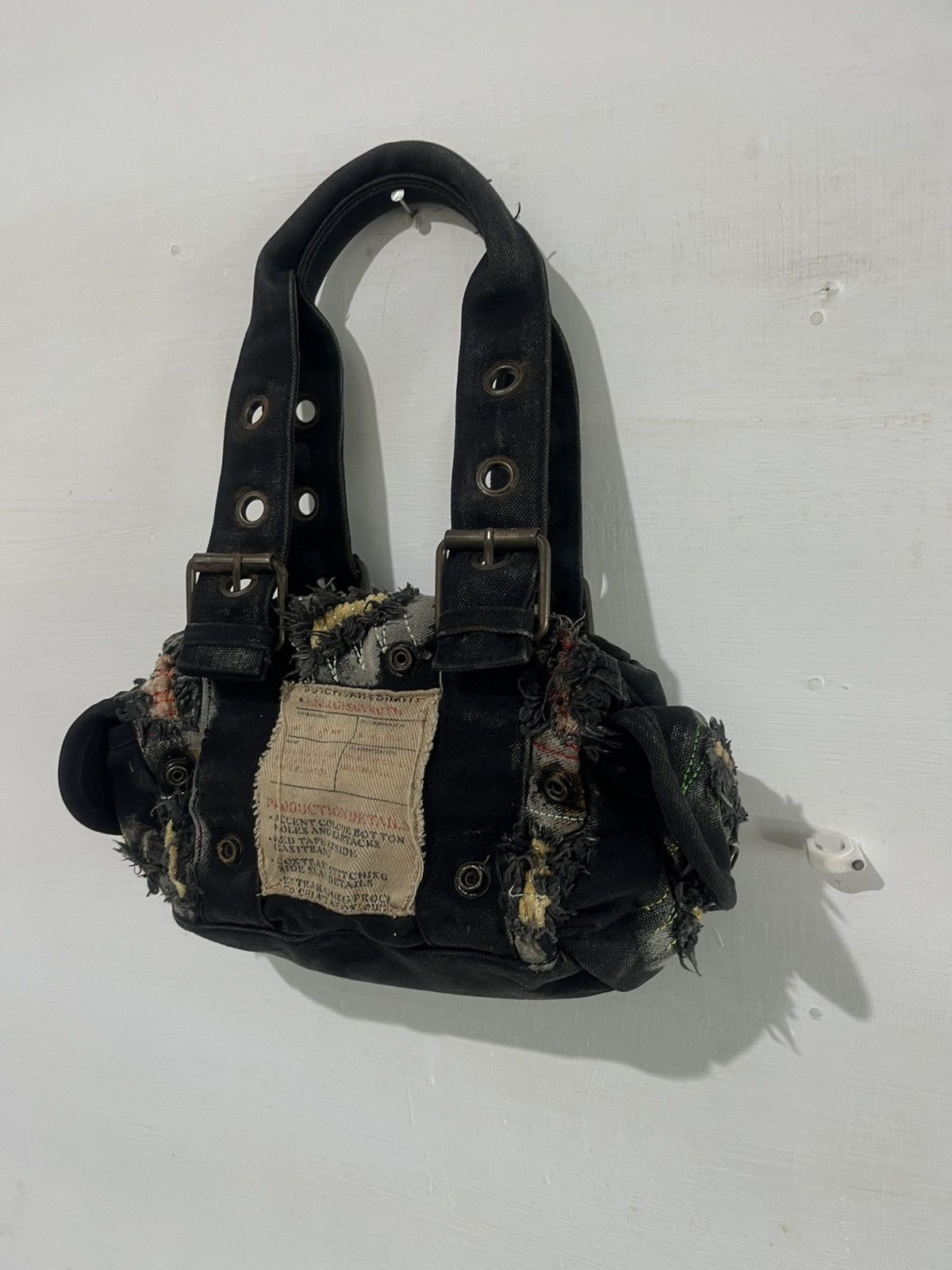 KMRii Y2K Grunge Punk Distressed Black Canvas Mini Handbag Size ONE SIZE - 4 Thumbnail