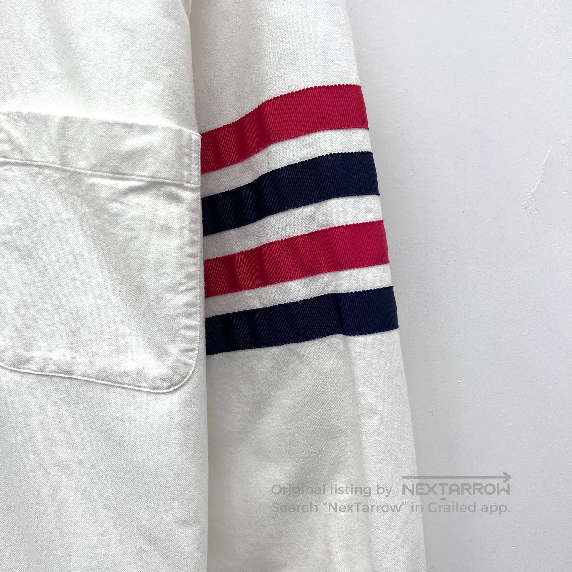 Thom Browne Thom Browne White classic four-stripe cotton collar long-s Size US L / EU 52-54 / 3 - 4 Thumbnail