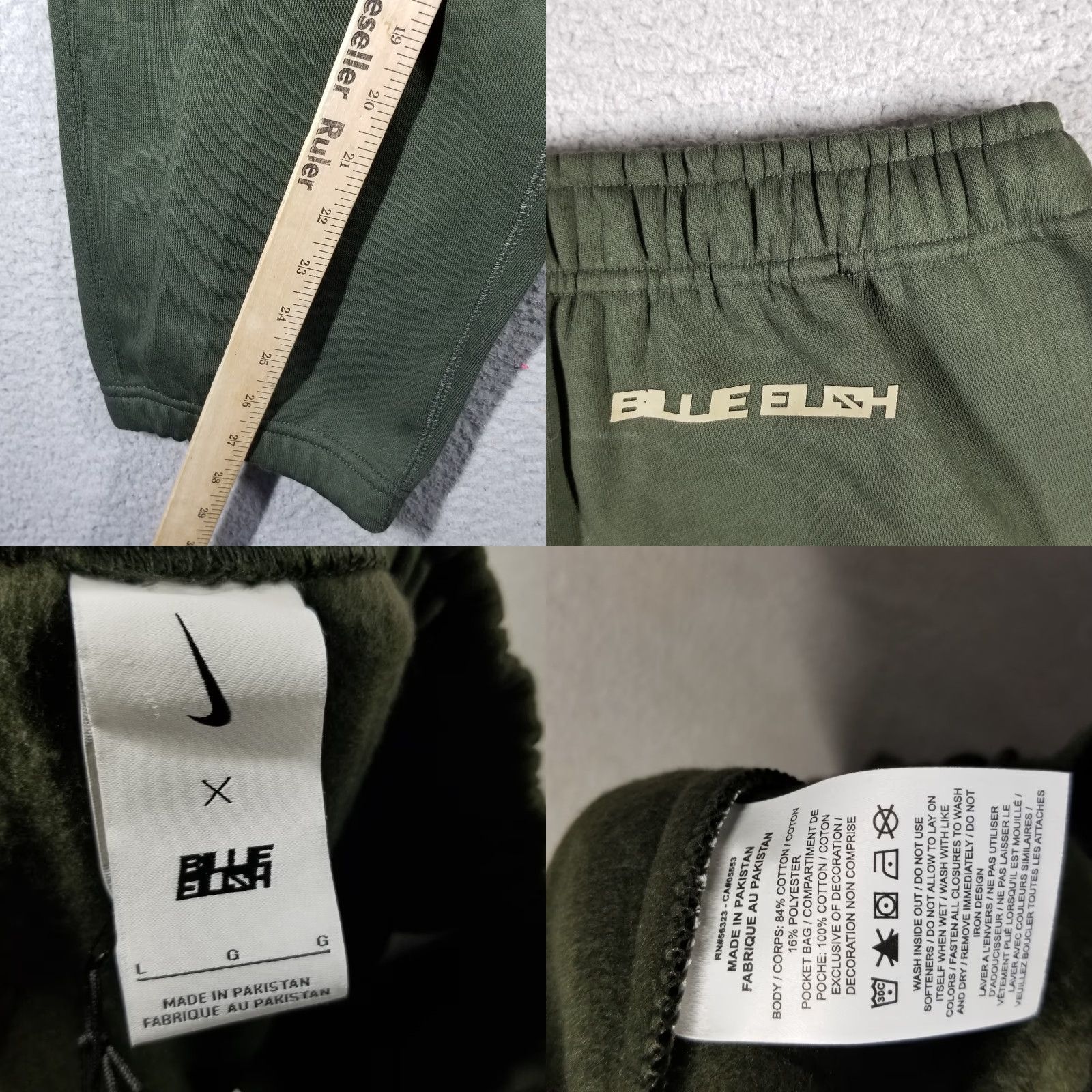 Nike VINTAGE Billie Eilish X Nike Sweatpants Adult Large Green Tapered Activewear NWT Mens Size US 33 - 8 Thumbnail