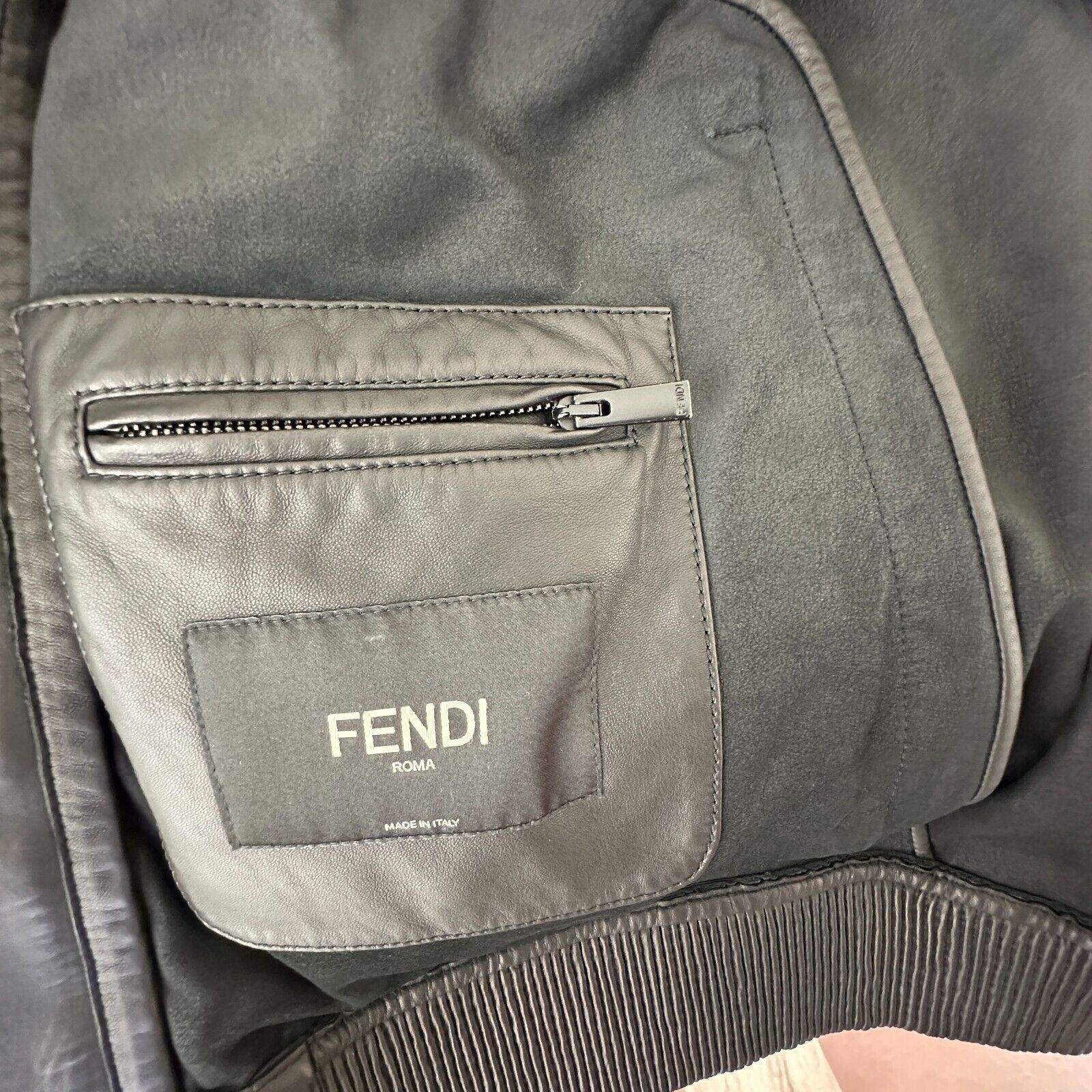 Fendi Fendi Black Leather Embossed Monogram Front Hooded Jacket Size US L / EU 52-54 / 3 - 13 Thumbnail