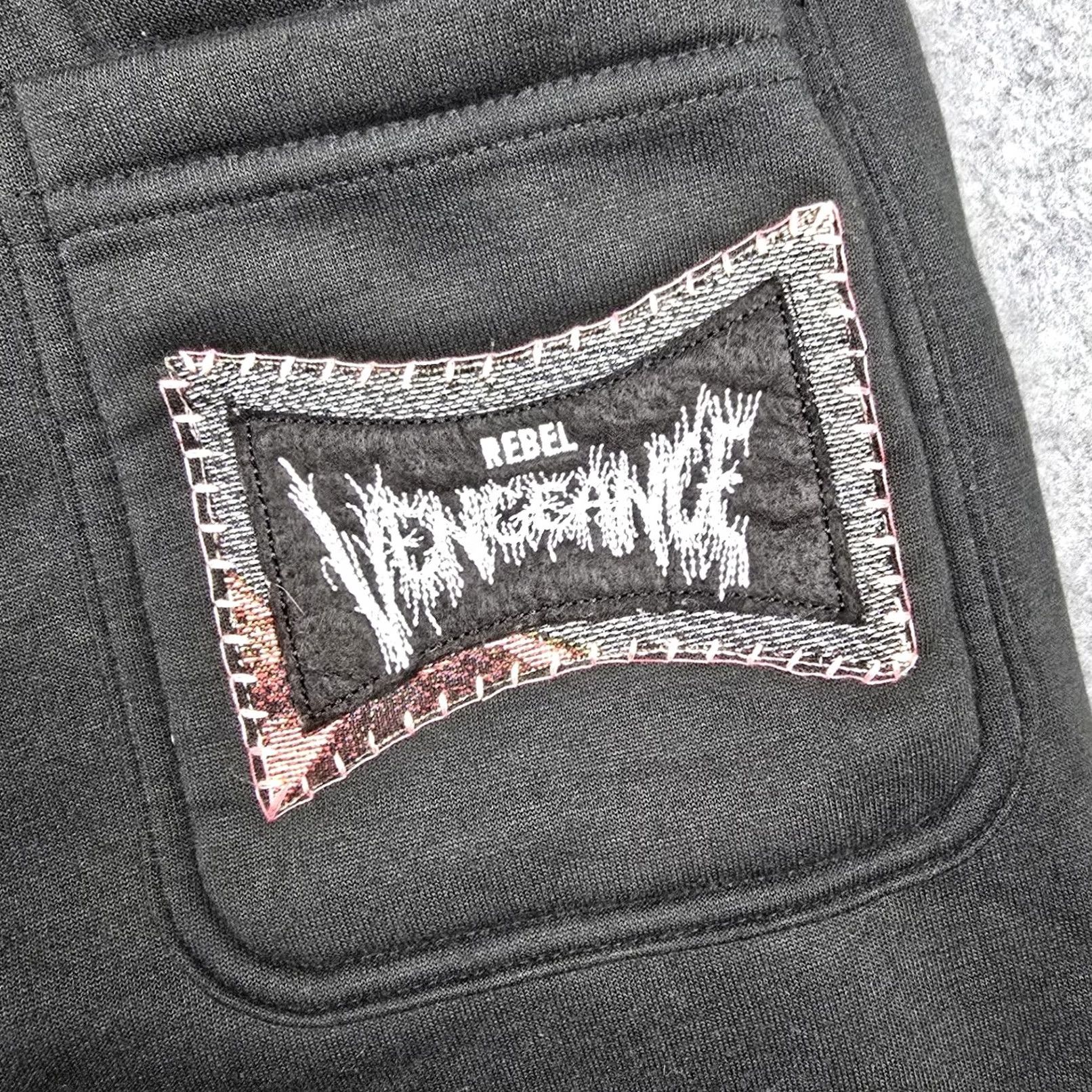 Vintage Rebel Vengeance Pants Mens Small Black Fleece Sweatpants Patchwork Size US 29 - 6 Thumbnail