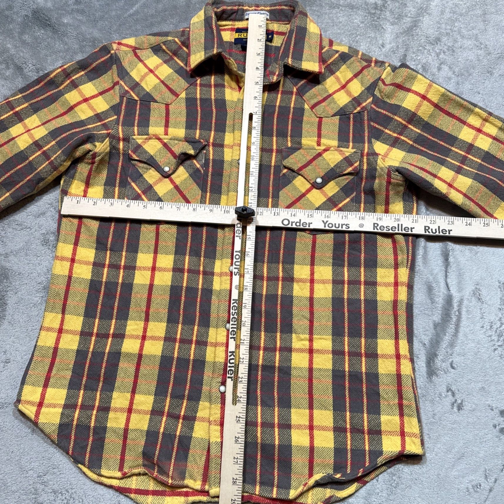 Ralph Lauren VINTAGE Ralph Lauren Rugby Shirt Plaid Flannel Heavyweight Pearl Snap M Yellow Men’s Regular Size M Size US M / EU 48-50 / 2 - 4 Thumbnail