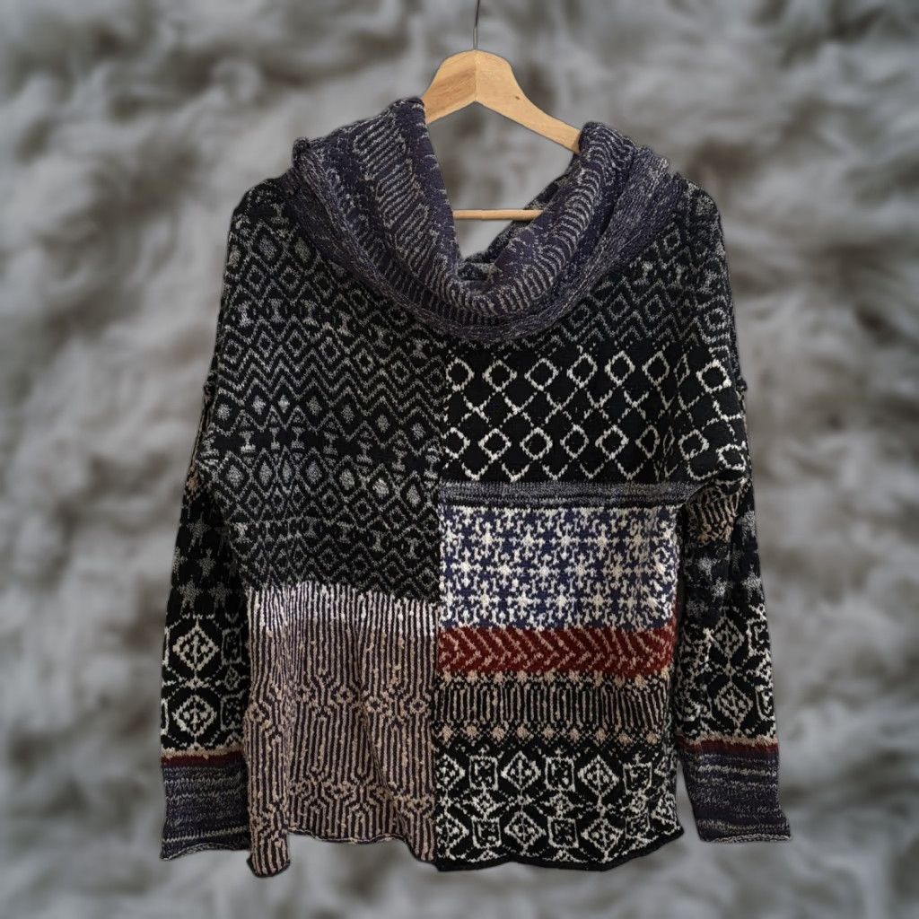 Free People Free People Sweater Womens Small Multicolor Cowl Neck Patchwork Nordic Knit Boho Size S / US 4 / IT 40 - 1 Thumbnail