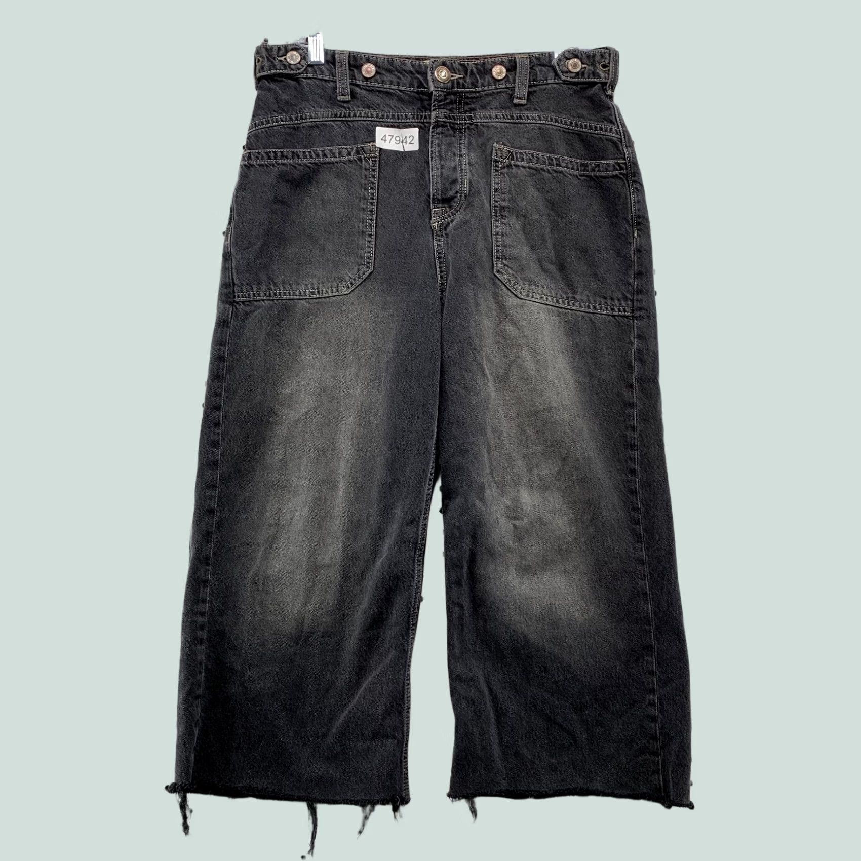 Free People Free People We The Free Palmer Jeans 29 32x21 Cropped Cropped Raw Hem Faded Black Denim Womens Jeans Size 29" - 1 Thumbnail