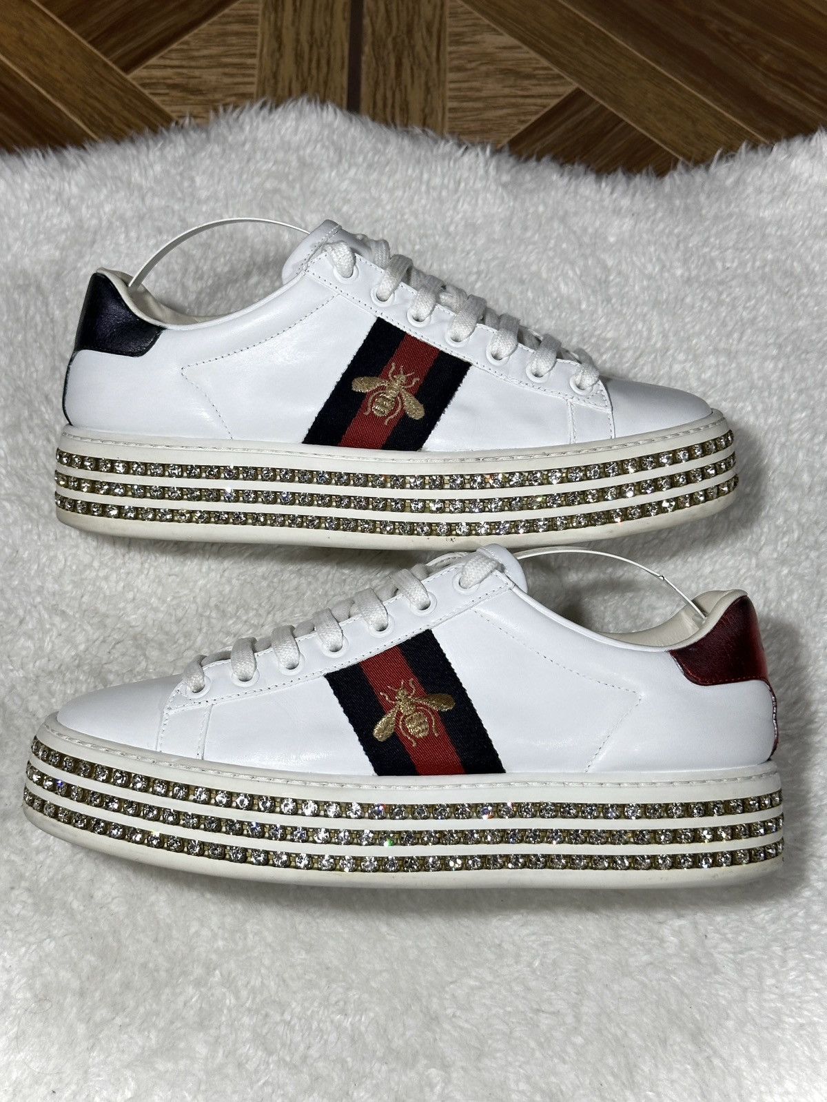 Gucci Gucci Ace Sneakers Crystal White Leather Studded US 6.5 Size US 7 / IT 37 - 5 Thumbnail