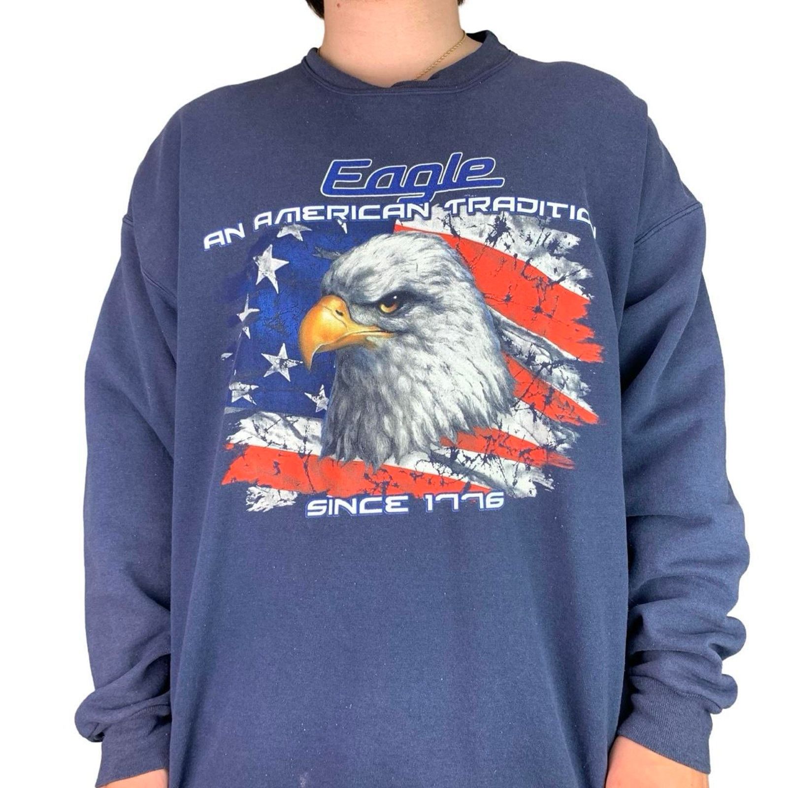 Vintage Vintage 90s Baggy Faded Patriotic Crewneck Sweatshirt Size US XL / EU 56 / 4 - 1 Thumbnail
