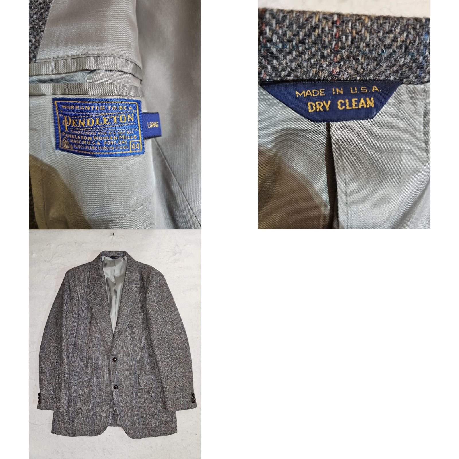 Pendleton VINTAGE Pendleton Blazer Coat Men 44 Long Wool Gray Herringbone Suit Coat Size 44R - 8 Thumbnail
