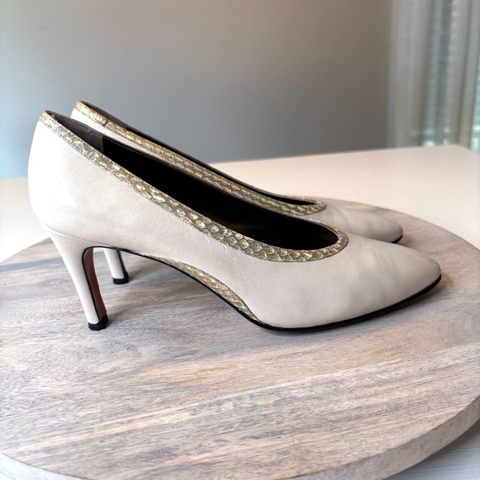 Yves Saint Laurent Yves Saint Laurent Cream Leather Pumps Heels Shoes Size 8.5 Size US 8.5 / IT 38.5 - 4 Thumbnail