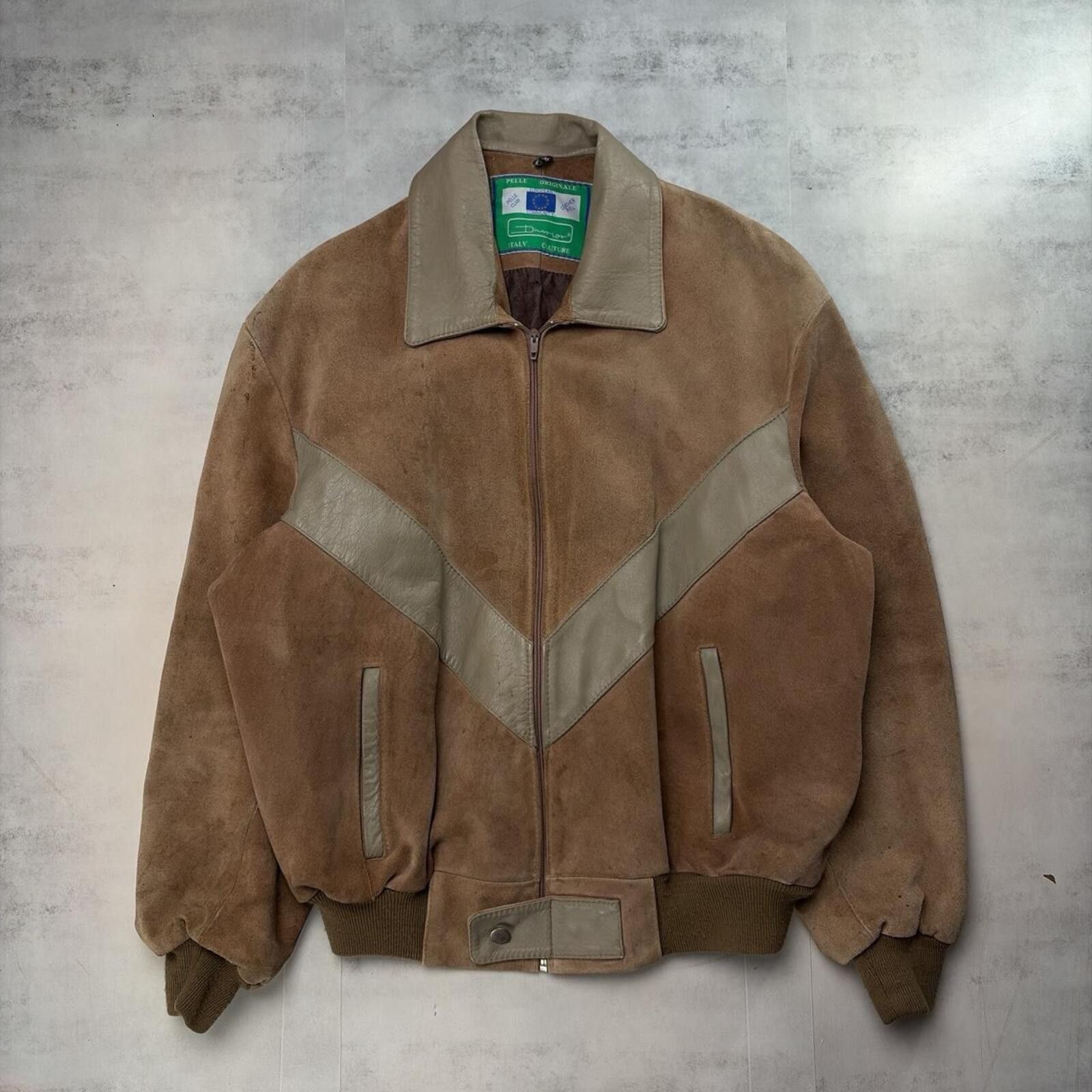 Other Vintage 90s Italian Suede Leather Chevron Moto Bomber Jacket Size US XL / EU 56 / 4 - 1 Thumbnail