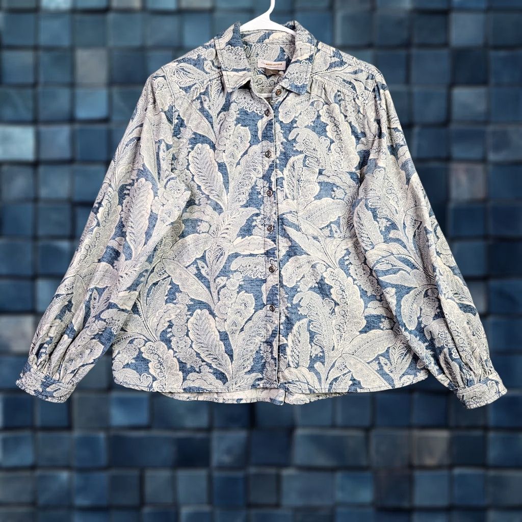Anthropologie VINTAGE Anthropologie Pilcro Blue White Paisley Corduroy Button Front Shirt Sz S Womens Size S / US 4 / IT 40 - 1 Thumbnail