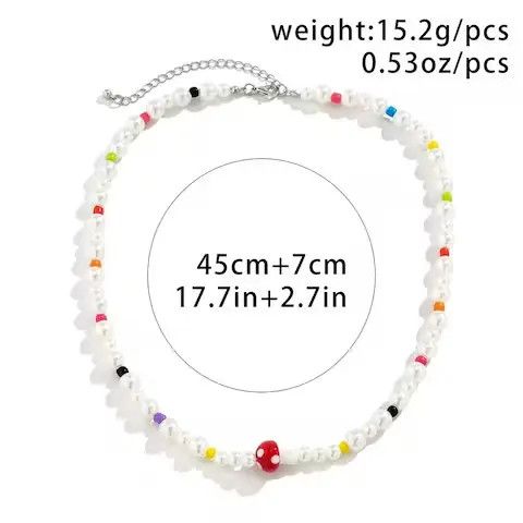 Jewelry Pearl Colorful Glass Rice Bead Choker Necklace For Size ONE SIZE - 2 Thumbnail