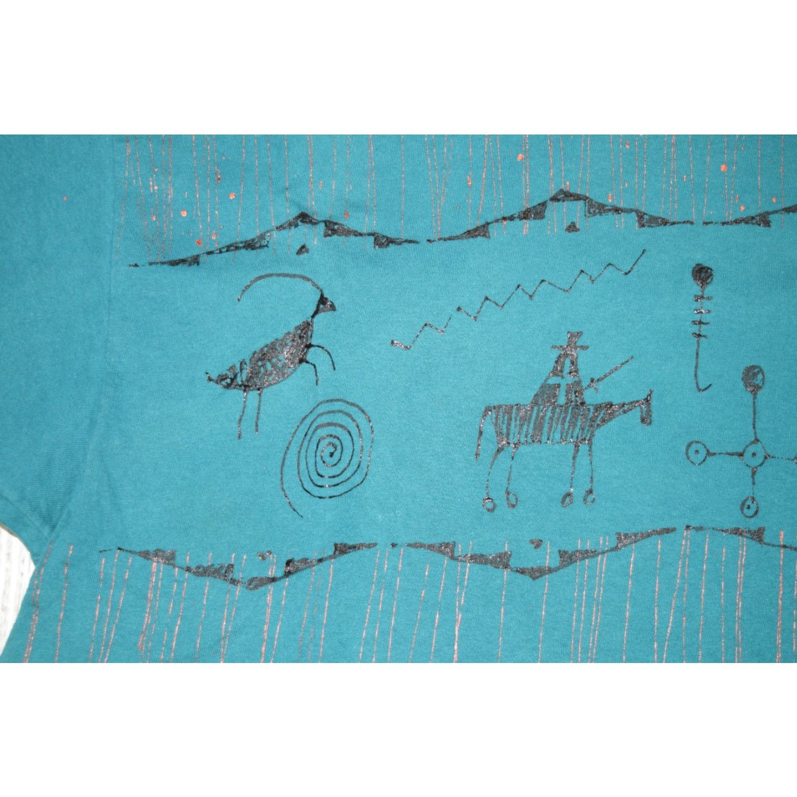Hanes VINTAGE 90S HAND PAINTED TEAL SINGLE STITCH MENS XL USA NATIVE SOUTH WESTERN VTG T-Shirt Size XL / US 12-14 / IT 48-50 - 2 Thumbnail