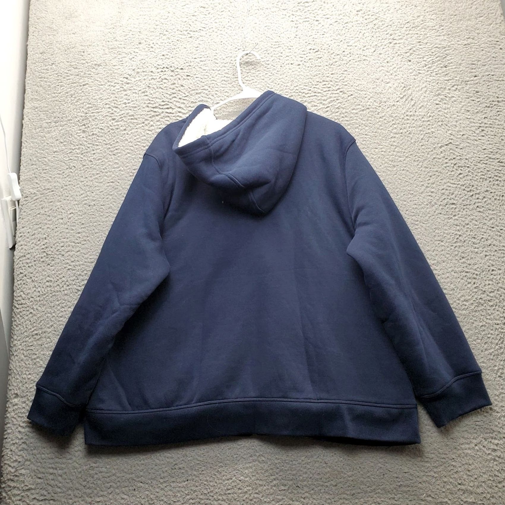 Vintage Style&co. Windbreaker Hoodie Womens 2X Navy Sherpa Lined Drawstring Full Zip Size XXL / US 16-18 / IT 52-54 - 2 Thumbnail