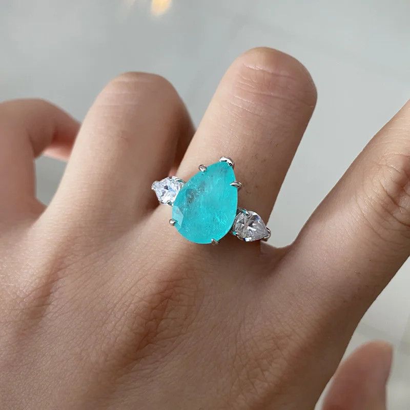 Jewelry Paraiba Geometric Drop Gemstone Ring Size ONE SIZE - 2 Thumbnail