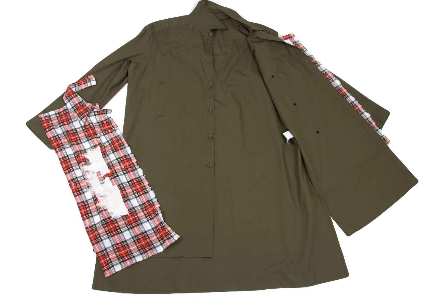 Yohji Yamamoto Tartan Check Pigment Print Detachable Long Shirt Khaki Size US M / EU 48-50 / 2 - 14 Thumbnail