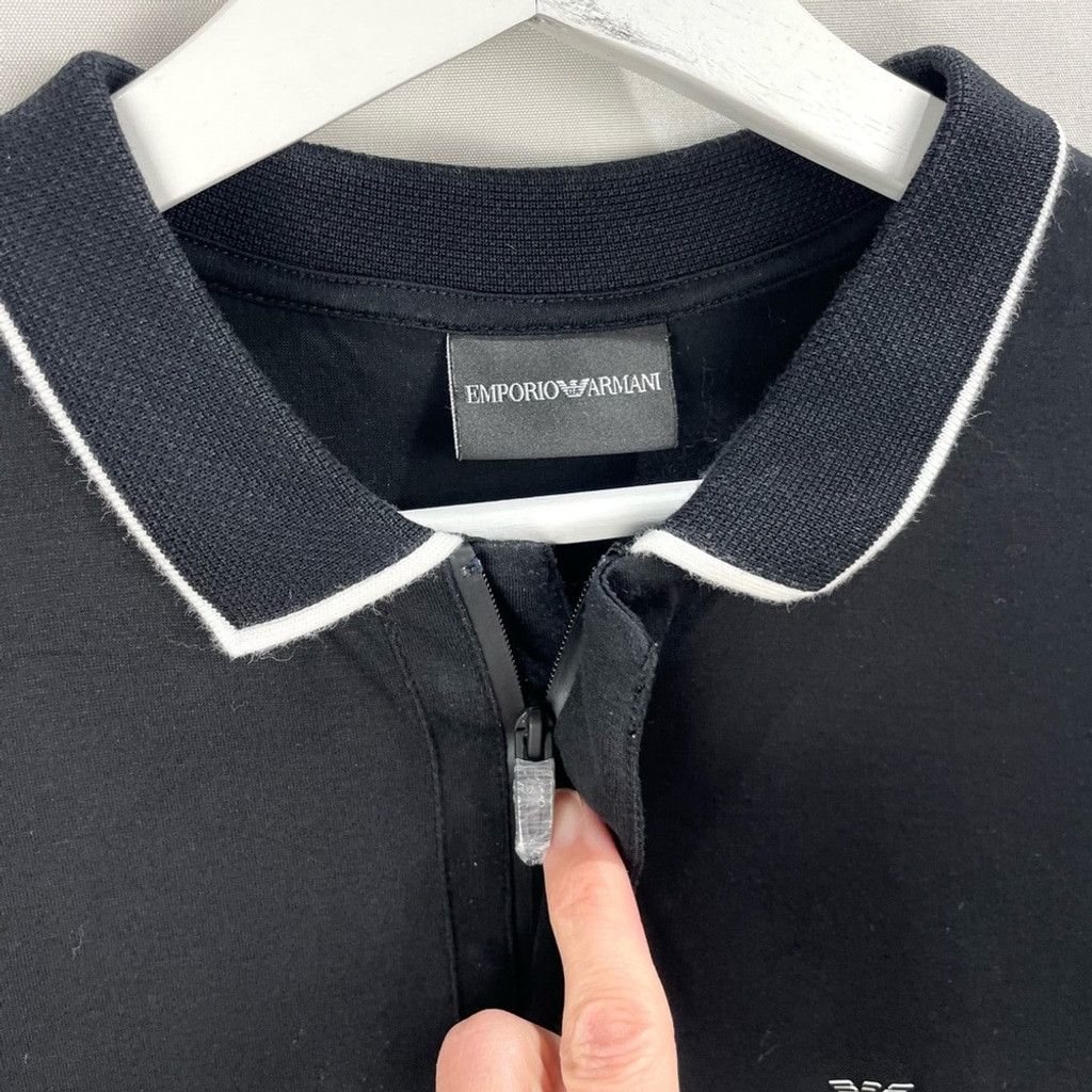 Emporio Armani Emporio Armani Black Lyocell Blend Zip Collar Polo Size XL Size US XL / EU 56 / 4 - 6 Thumbnail
