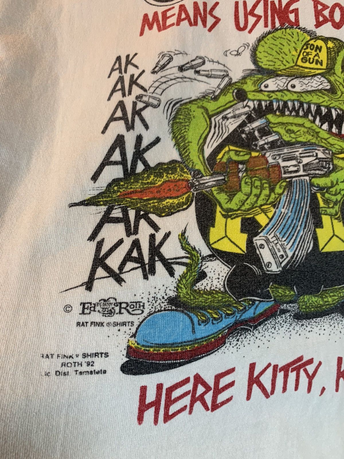 Vintage *RARE* Vintage 1992 Rat Fink Ed Roth Gun Control Art T-Shirt Size US XXL / EU 58 / 5 - 5 Thumbnail