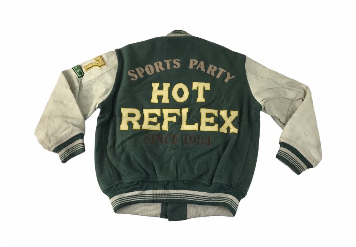 image of 90's Happy Call Hot Reflex Varsity Jacket Leather Sleeve in Green, Men's (Size Medium)