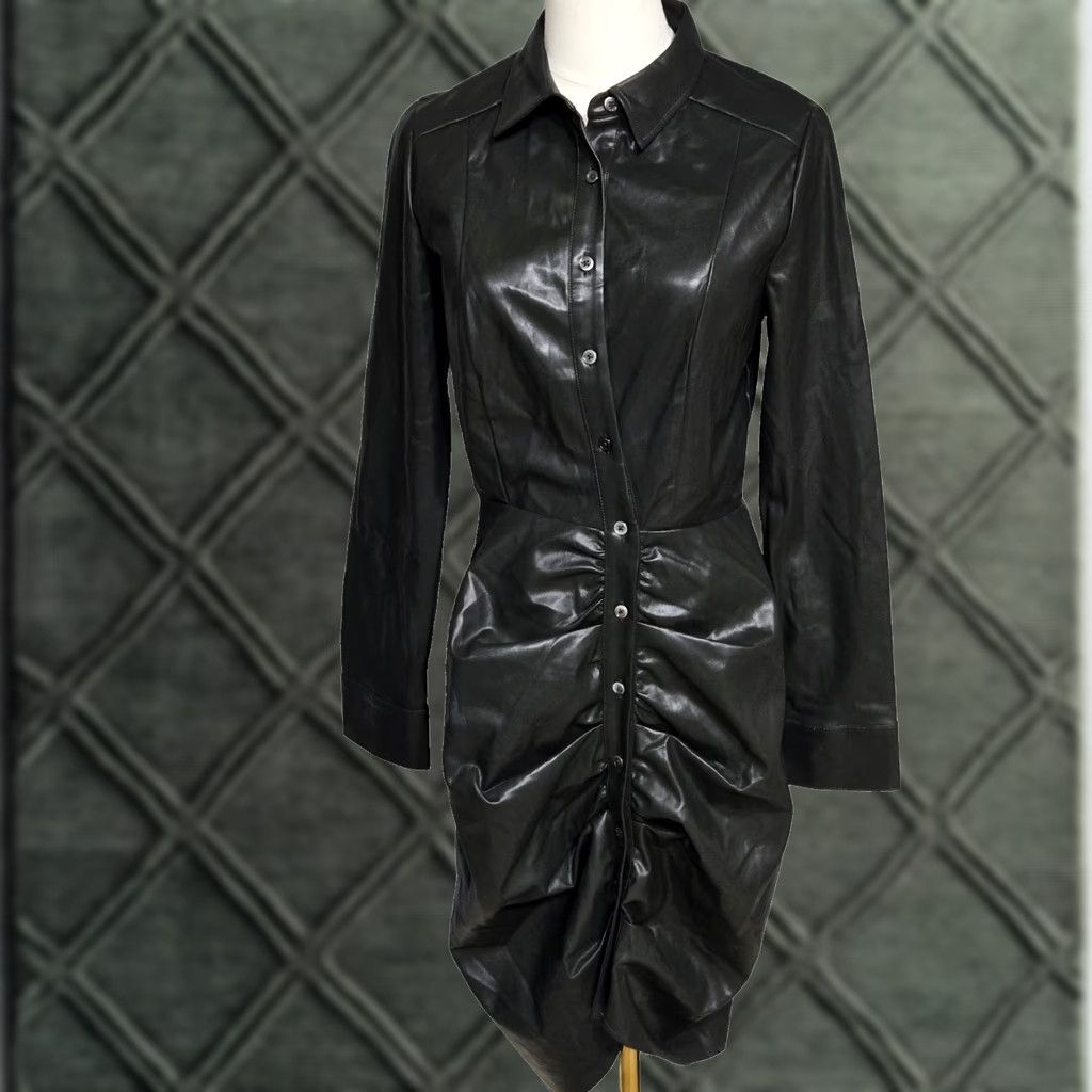 Anthropologie Anthropologie current air dress Leather Button Up Midi Green Womens Small Size S / US 4 / IT 40 - 1 Thumbnail