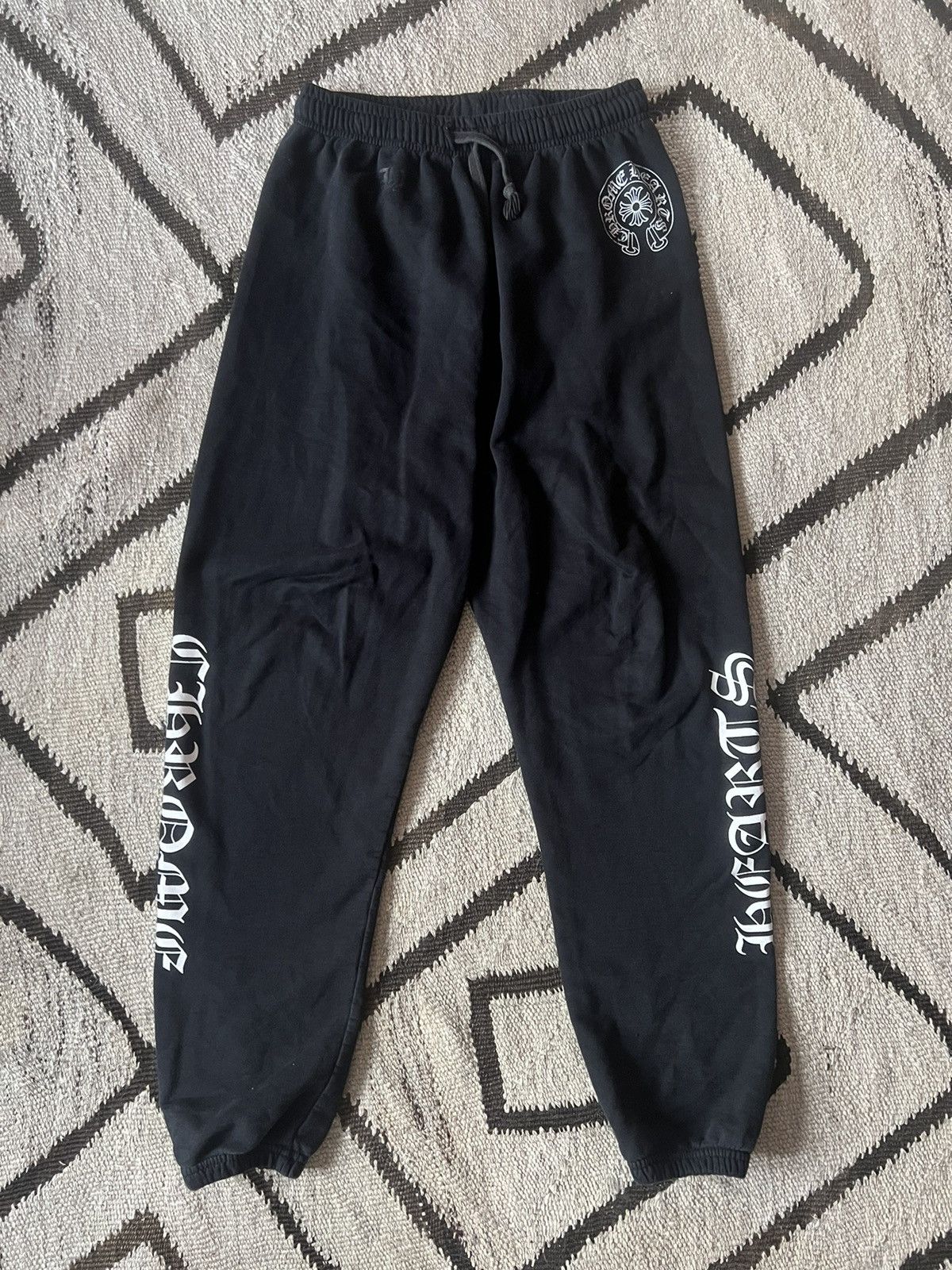 image of Chrome Hearts Logo Horseshoe Fuck You Sweatpants in Black, Men's (Size 31)