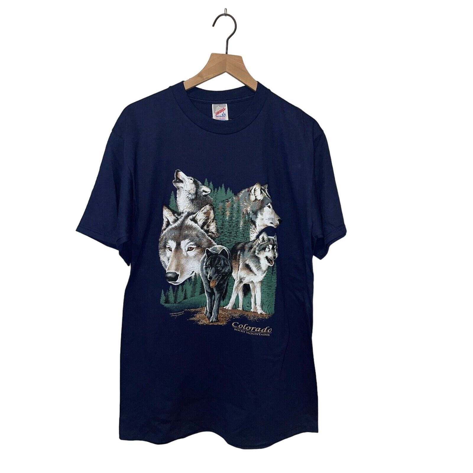Jerzees Vintage Rocky Mountain Wolf Shirt Wolfs Blue Tee VTG 90s L Size US L / EU 52-54 / 3 - 1 Thumbnail