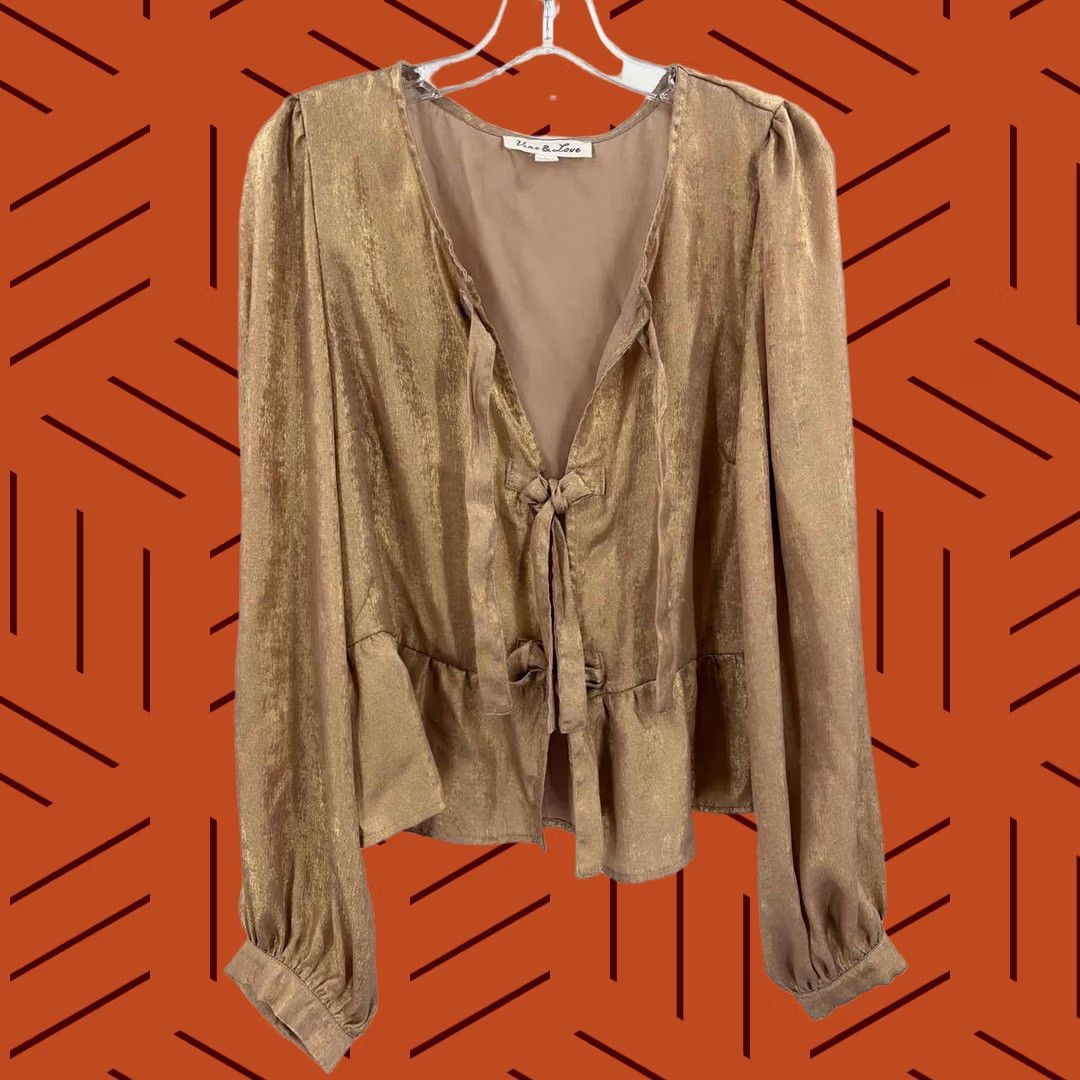 Vintage VINE & LOVE Gold Long Sleeve Blouse Large, Pre-Owned Size L / US 10 / IT 46 - 1 Thumbnail