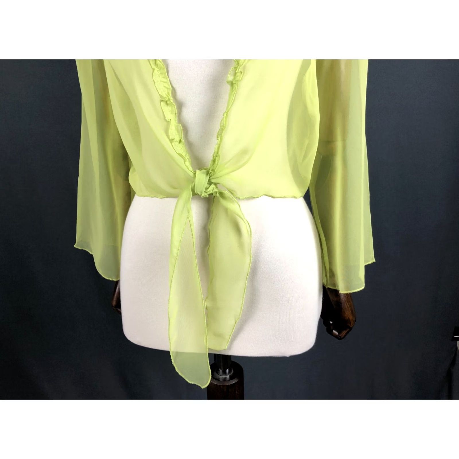 Vintage Bottega Blouse Tie 3/4 Sleeve Viscose Green Women Dressy Debut Tie Bolero Top Size ONE SIZE - 6 Thumbnail