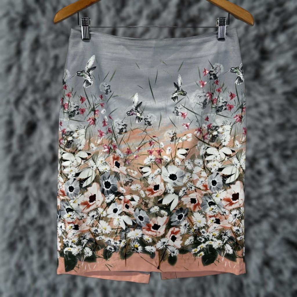 Talbots TALBOTS Floral Hummingbirds Linen Blend Skirt Size 6 Pink Lined Women's Size 28" / US 6 / IT 42 - 1 Thumbnail