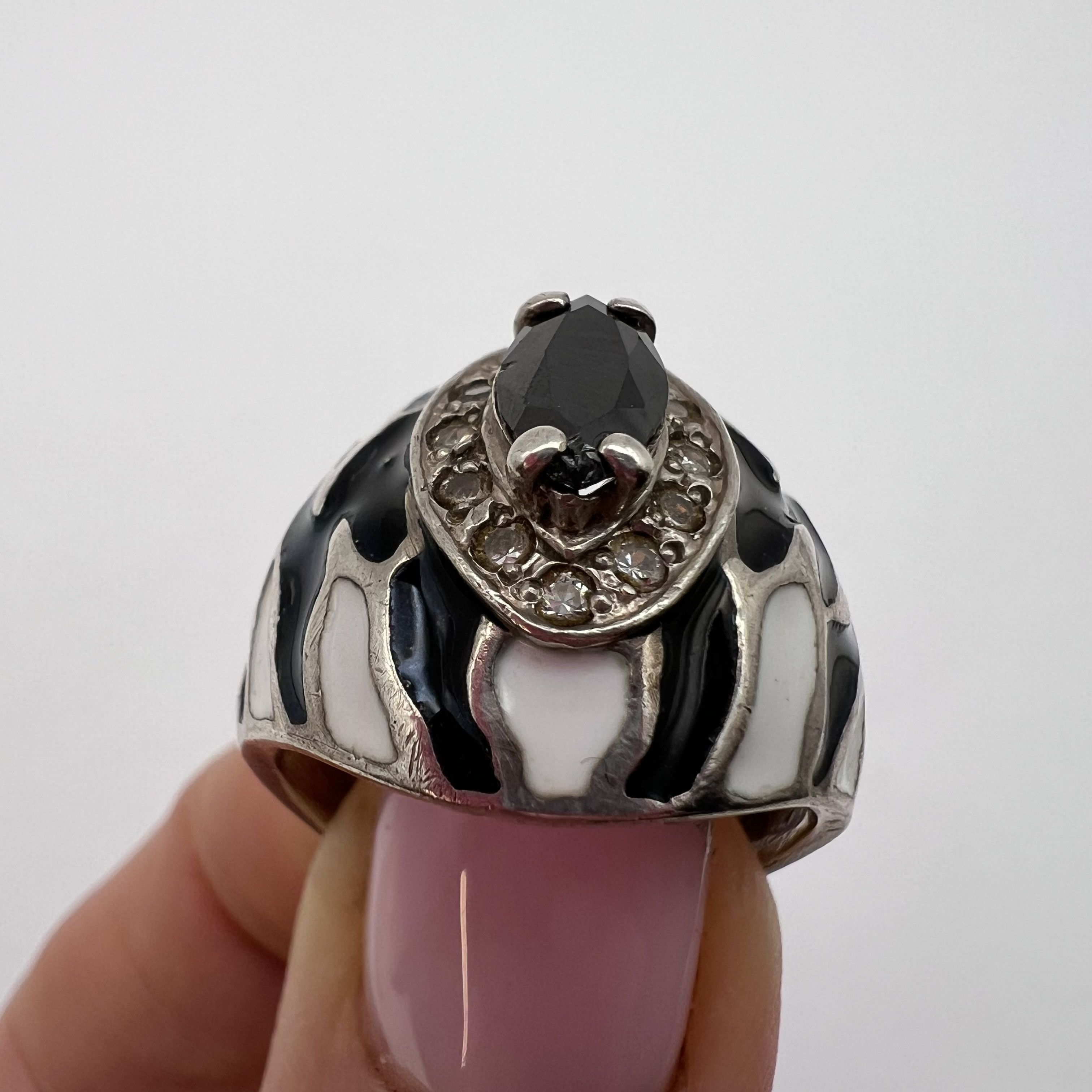 Vintage Vintage Ring Sterling Silver 925 Stone Cyanite Enamel S 9U Size ONE SIZE - 7 Thumbnail
