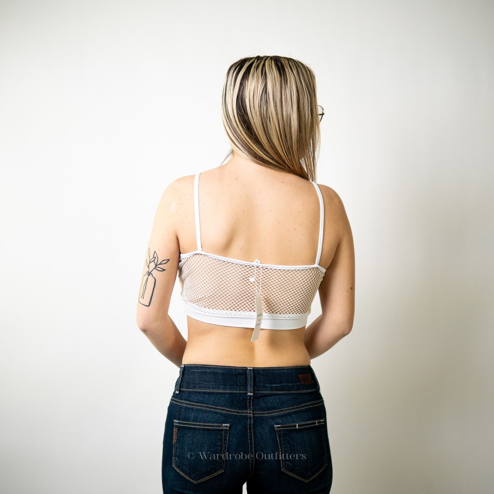 Designer White fishnet crop tank top sheer mesh rave yoga Size M / US 6-8 / IT 42-44 - 2 Thumbnail