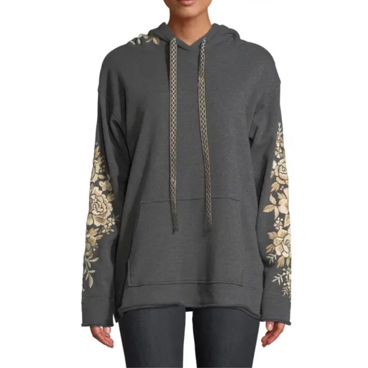Johnny Was Ollena Embroidered Pullover Hoodie Sweatshirt plu