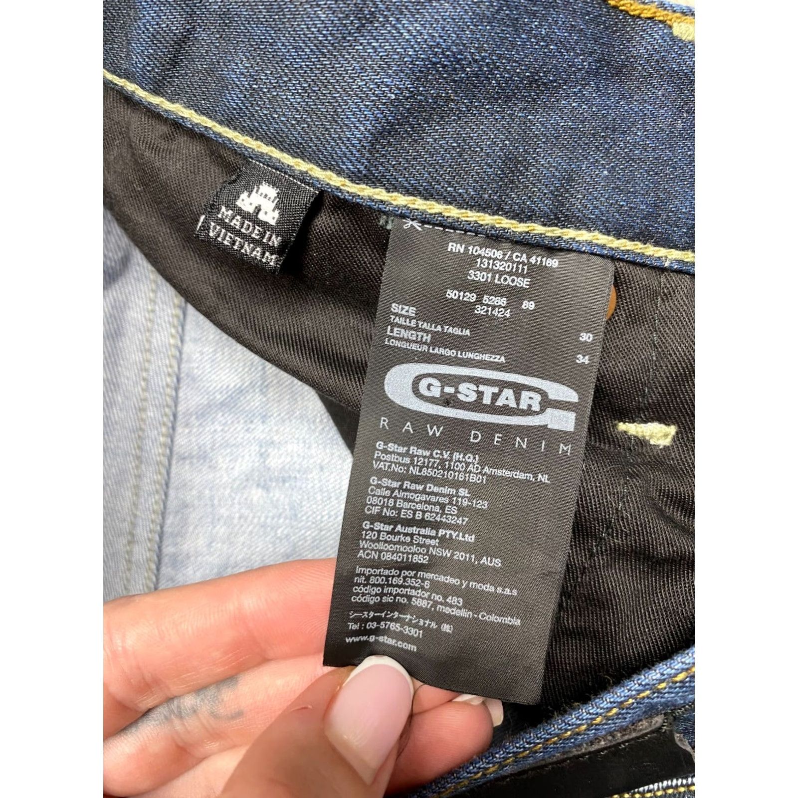 G-Star G-Star RAW 3301 Vintage Mens Jeans Denim Pants Size 30 Blue Cotton Regular Straight Pockets 34in Inseam Mens Size US 30 / EU 46 - 4 Thumbnail