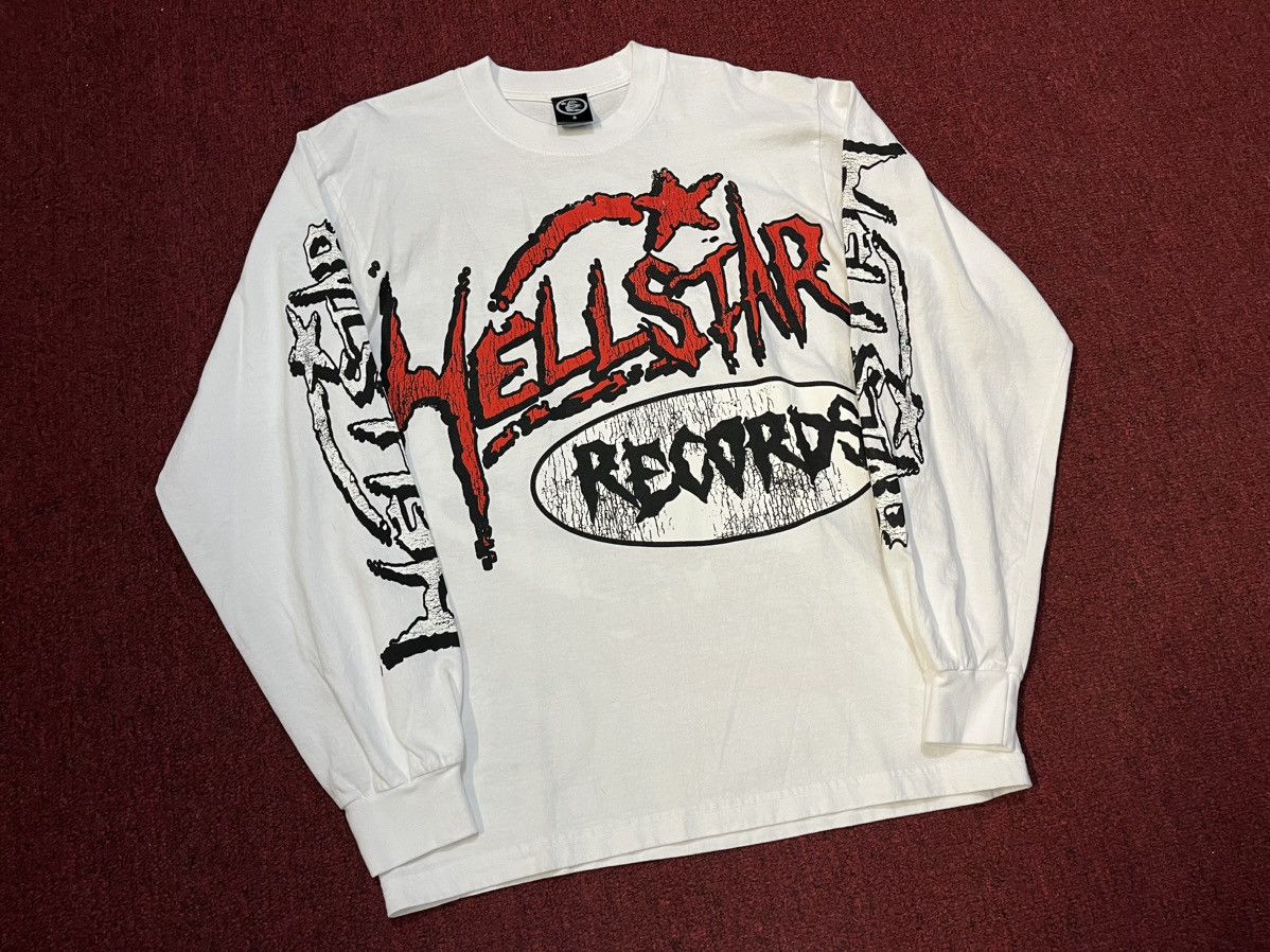 image of Hellstar Studios "Hellstar Records" L/s Tee White, Men's (Size Small)