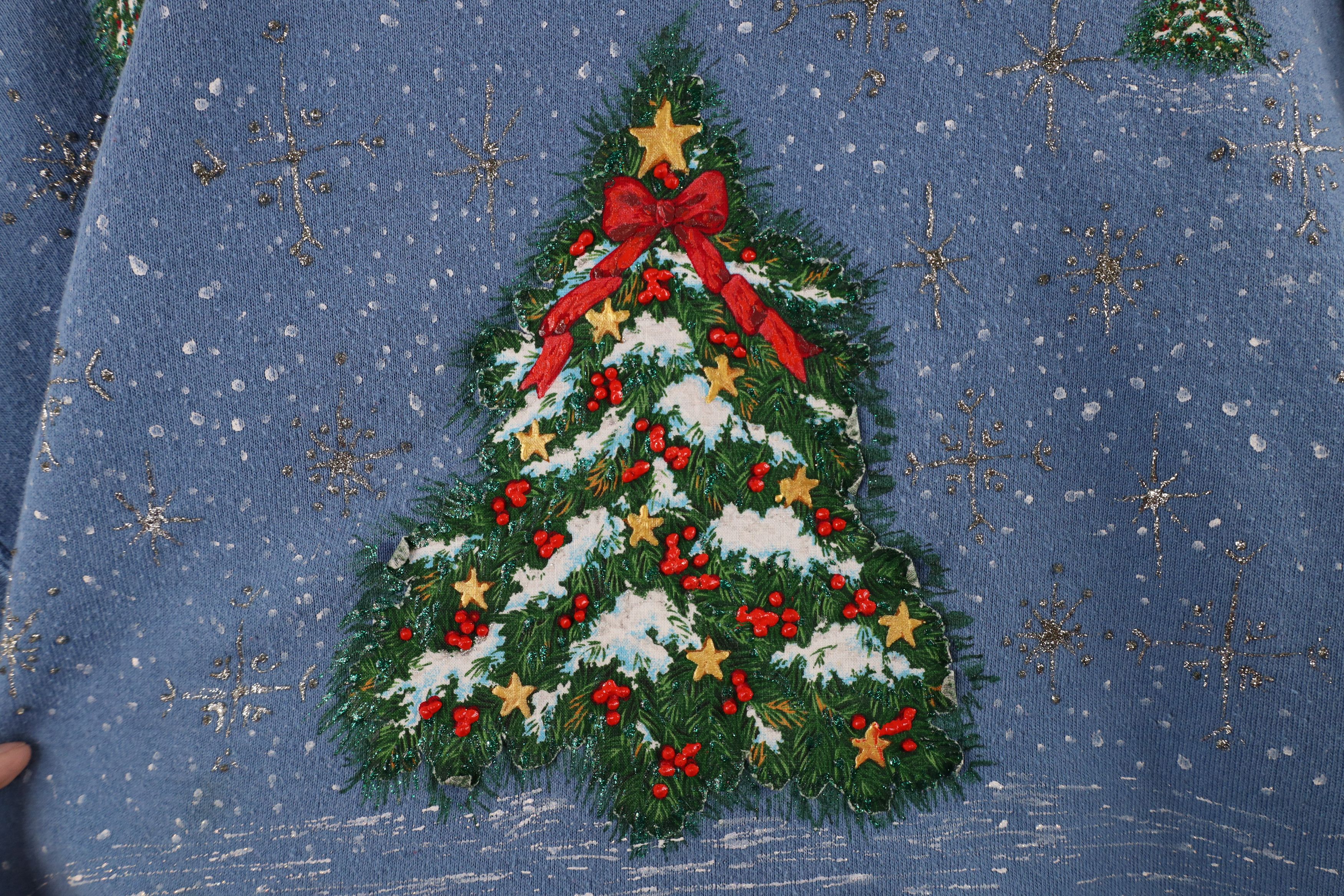 Vintage Vintage 90s Christmas Tree Glitter Puff Paint Sweatshirt Size XL / US 12-14 / IT 48-50 - 7 Thumbnail