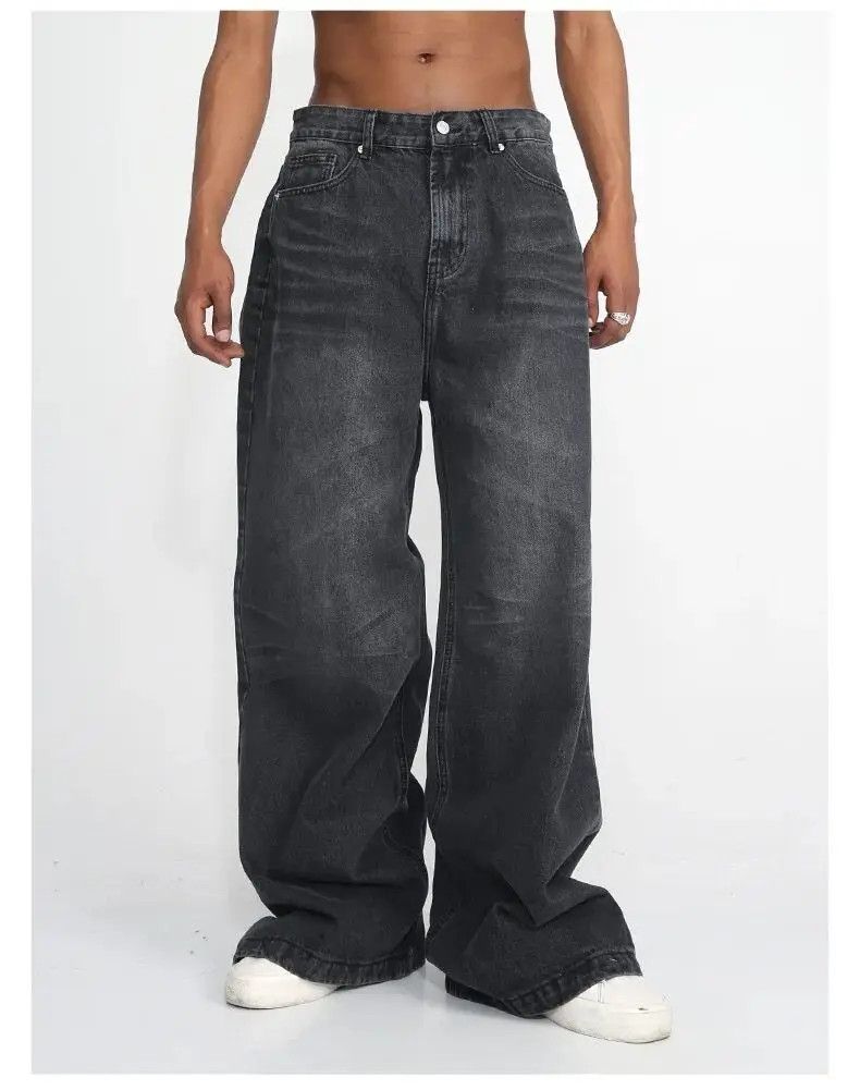image of Vintage Distressed Faded Baggy Flared Jeans in Black, Men's (Size 32)