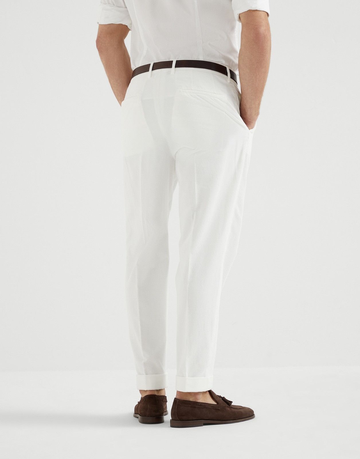 Brunello Cucinelli o1la1rc1a0326 Pressed-Crease Cotton Trousers in White Size US 36 / EU 52 - 4 Thumbnail