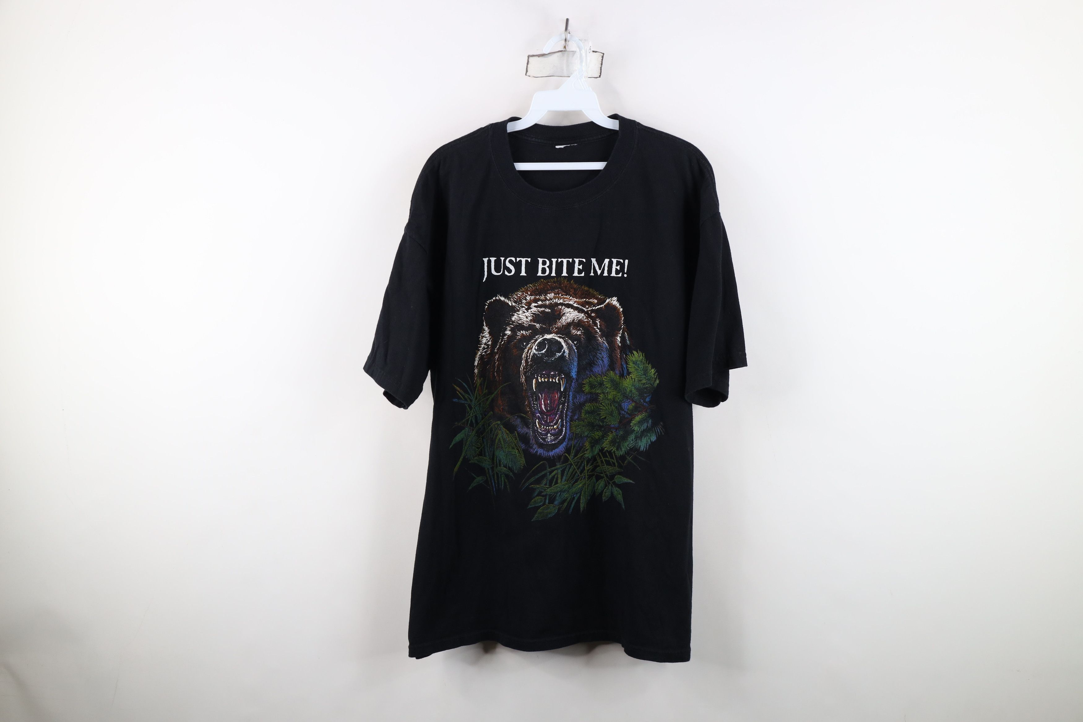 Vintage Vintage 90s Streetwear Bear Just Bite Me T-Shirt Black Size US XL / EU 56 / 4 - 1 Thumbnail