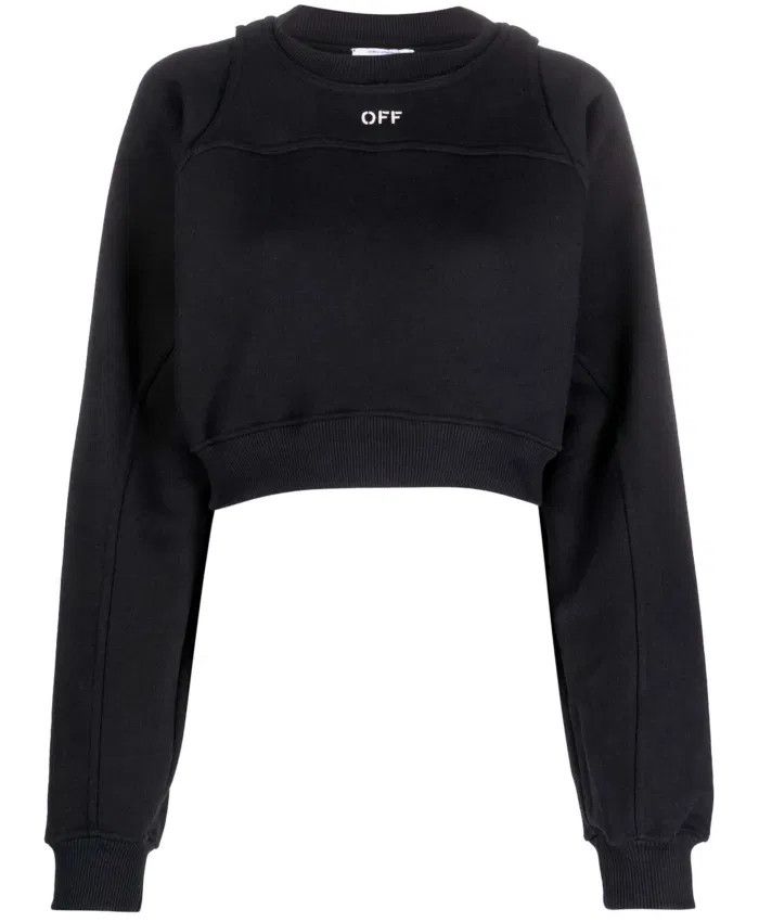 o1gr1nt0425 Off Stamp Round Crop Crewneck Sweatshirt Black