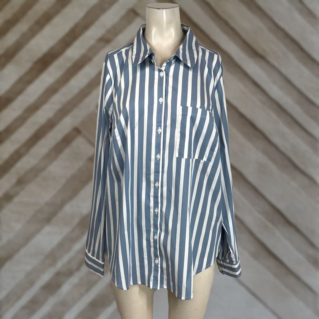 Torrid Torrid Blouse Shirt Striped Button Down Long Sleeve Collared 1X Plus Size Women Pockets Casual Workwear Size XL / US 12-14 / IT 48-50 - 1 Thumbnail