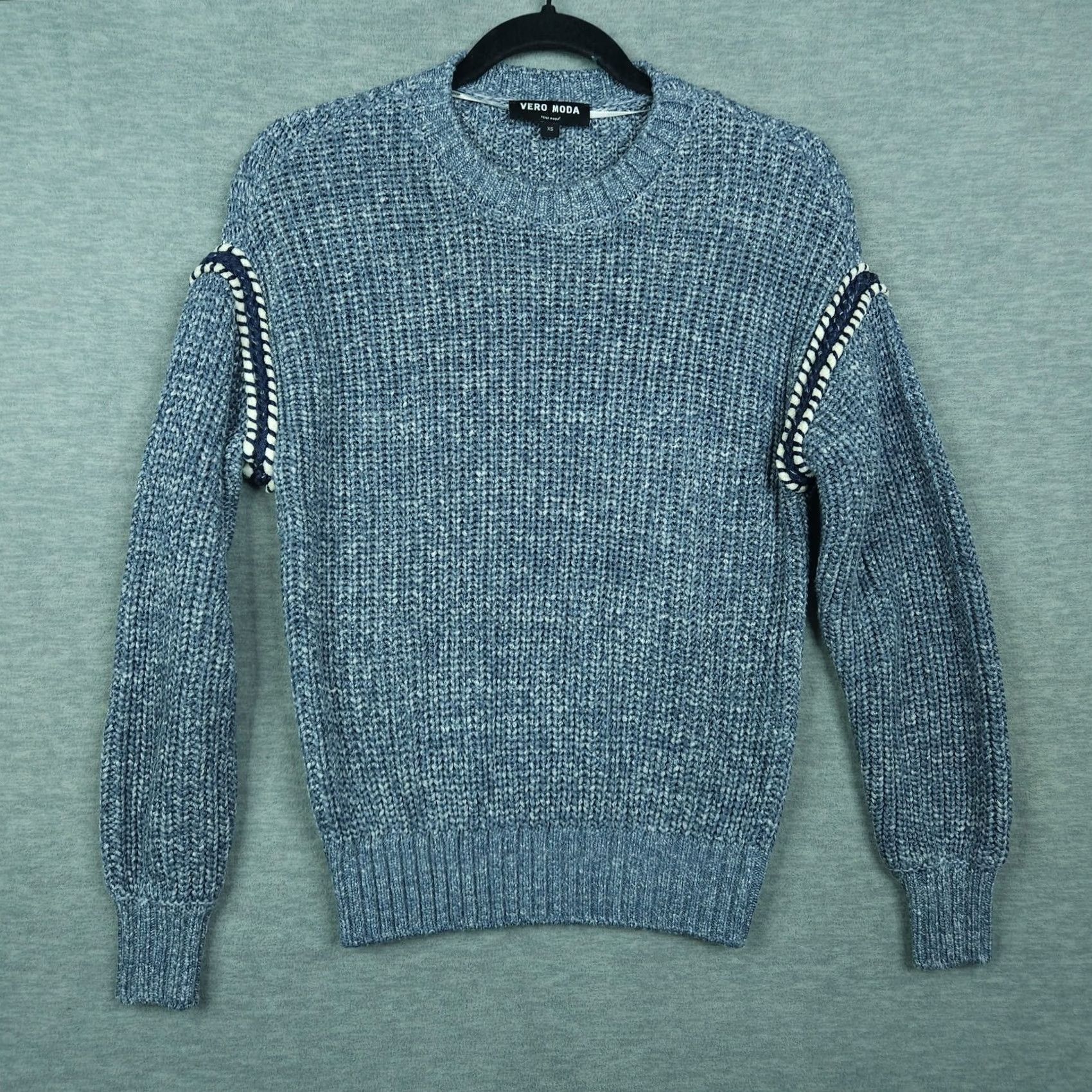 Vintage Vero Moda Sweater Shirt XS Womens Pullover Crew Neck Knit Blue Solid Modern All Seasons Regular Fit Zz Size XS / US 0-2 / IT 36-38 - 2 Thumbnail