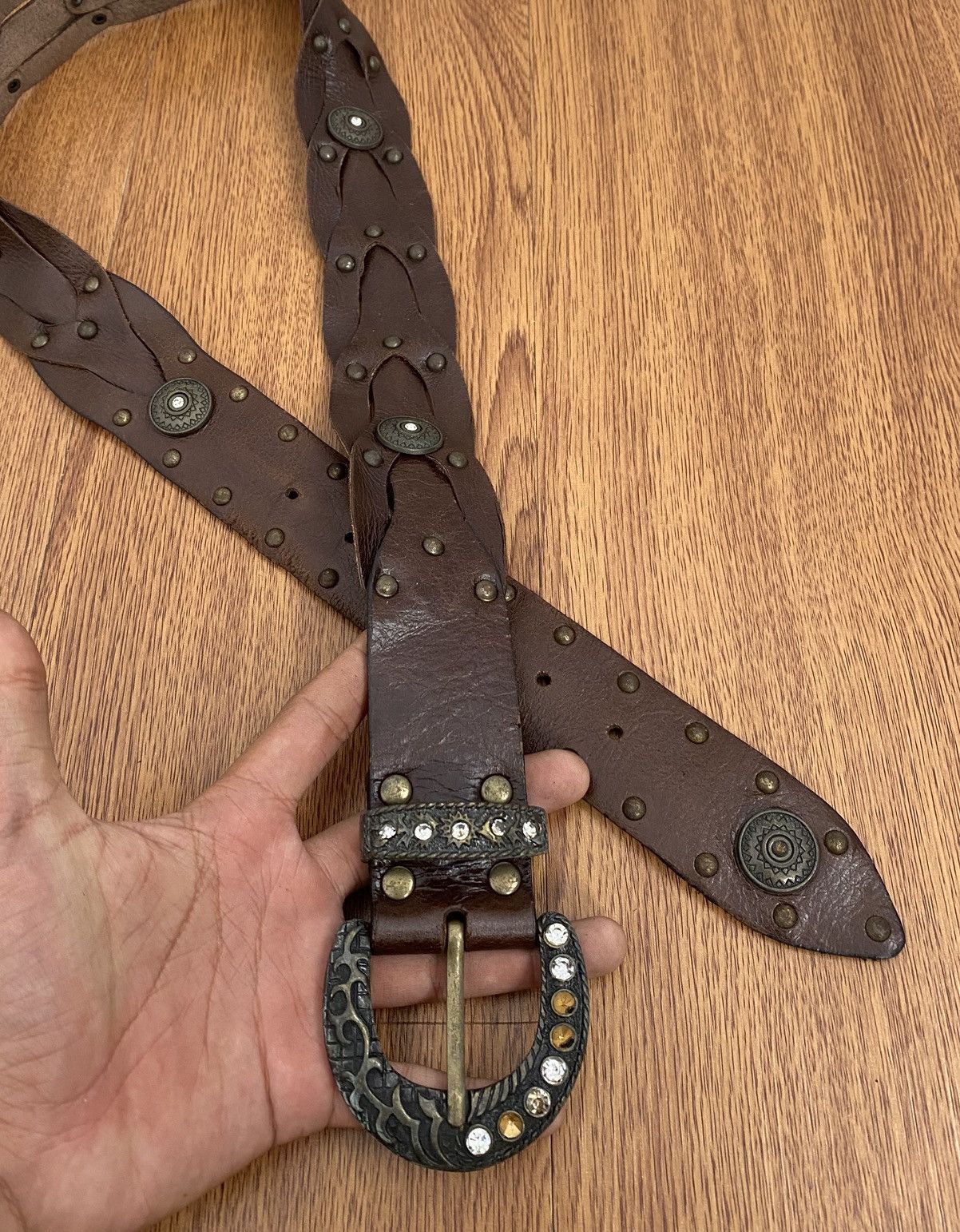 If Six Was Nine × Japanese Brand × KMRii Braided studded crystal leather belt Size ONE SIZE - 4 Thumbnail