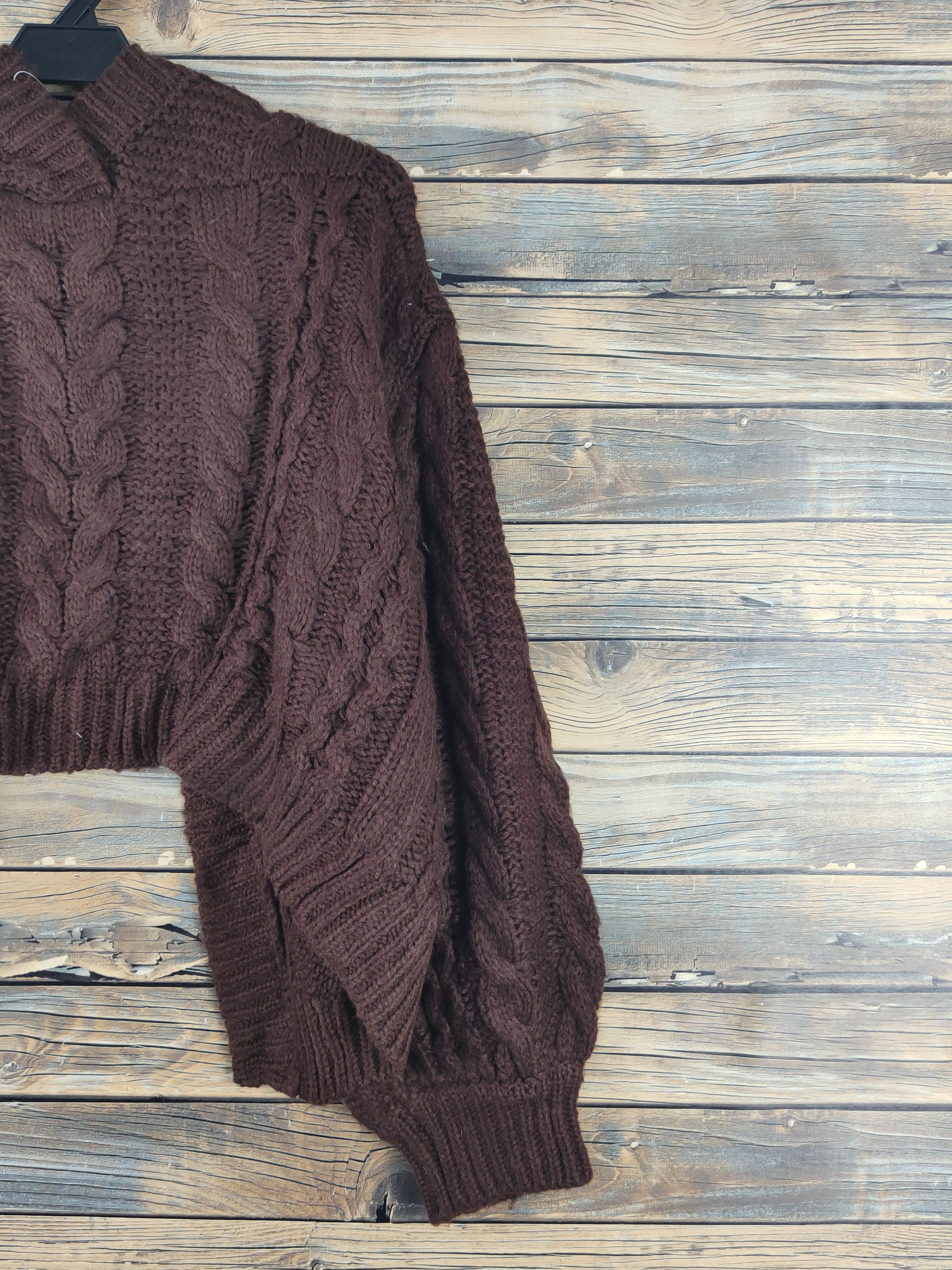 Aran Isles Knitwear Earth Music&Ecology Brown Knitwear Crop Tops Cardigan #W1743 Size L / US 10 / IT 46 - 9 Thumbnail