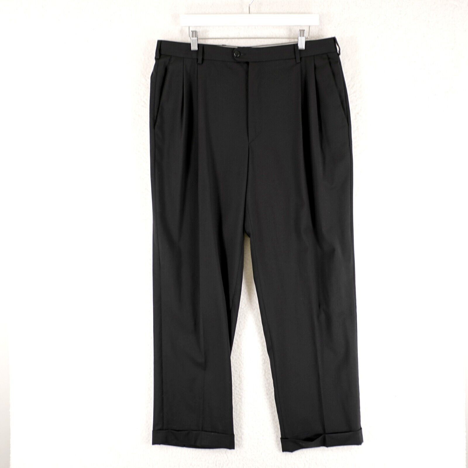 Zanella Zanella Bennett Natural Stretch Black Wool Pleated Cuffed Dr Size 36R - 1 Thumbnail