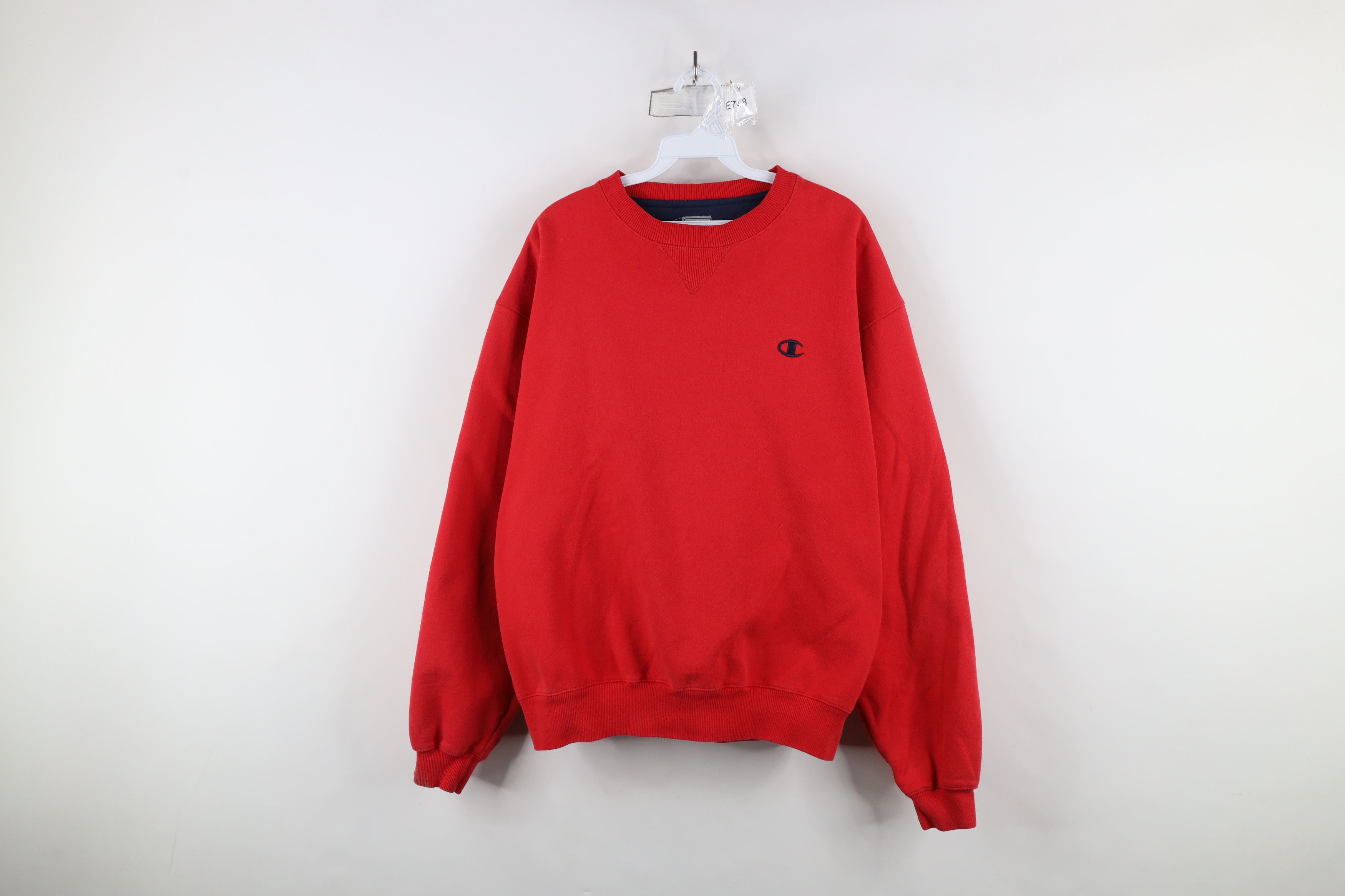 Champion × Vintage Vintage 90s Champion Classic Logo Crewneck Sweatshirt Red Size US L / EU 52-54 / 3 - 1 Thumbnail